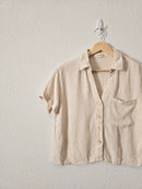 Linen Blend Button Up Top (S)