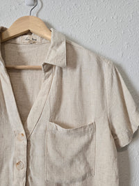 Linen Blend Button Up Top (S)