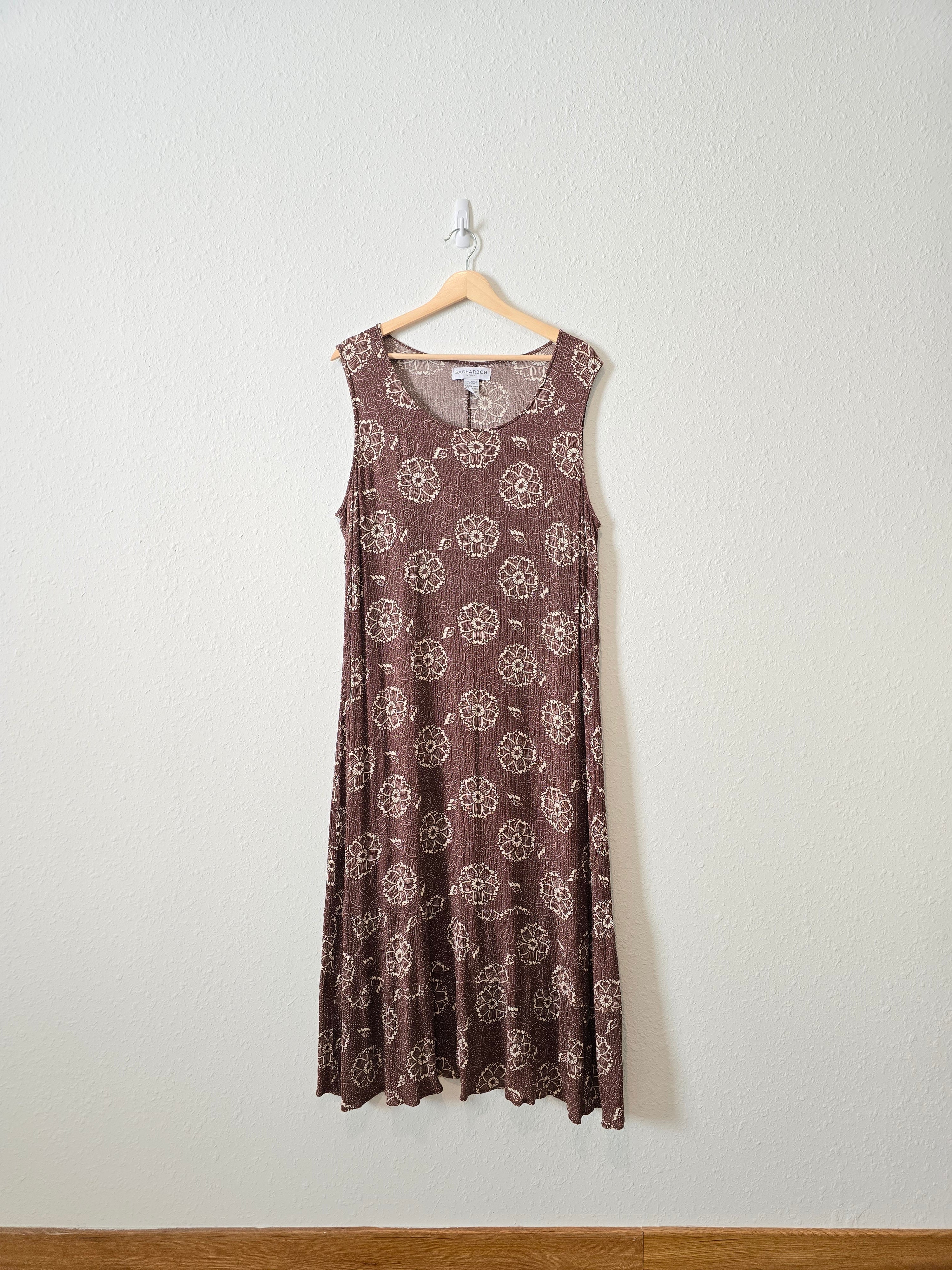 Vintage Brown Floral Dress (1X)