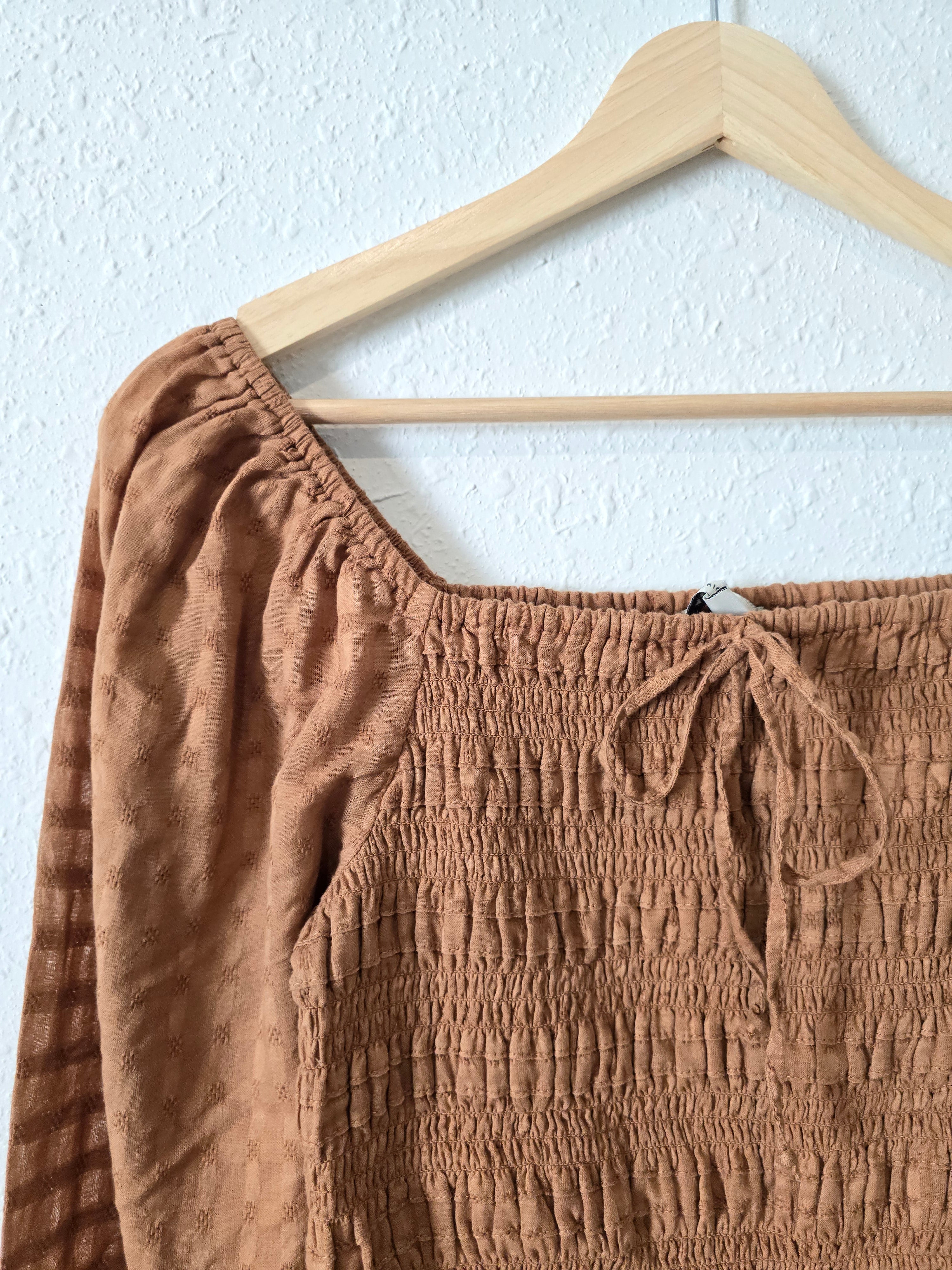 Brown Smocked Crop Top (M)