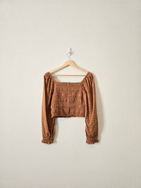 Brown Smocked Crop Top (M)