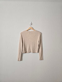 Cream Ribbed Knit Cardigan (M)