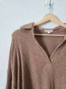 Brown Ribbed Collared Top (S)