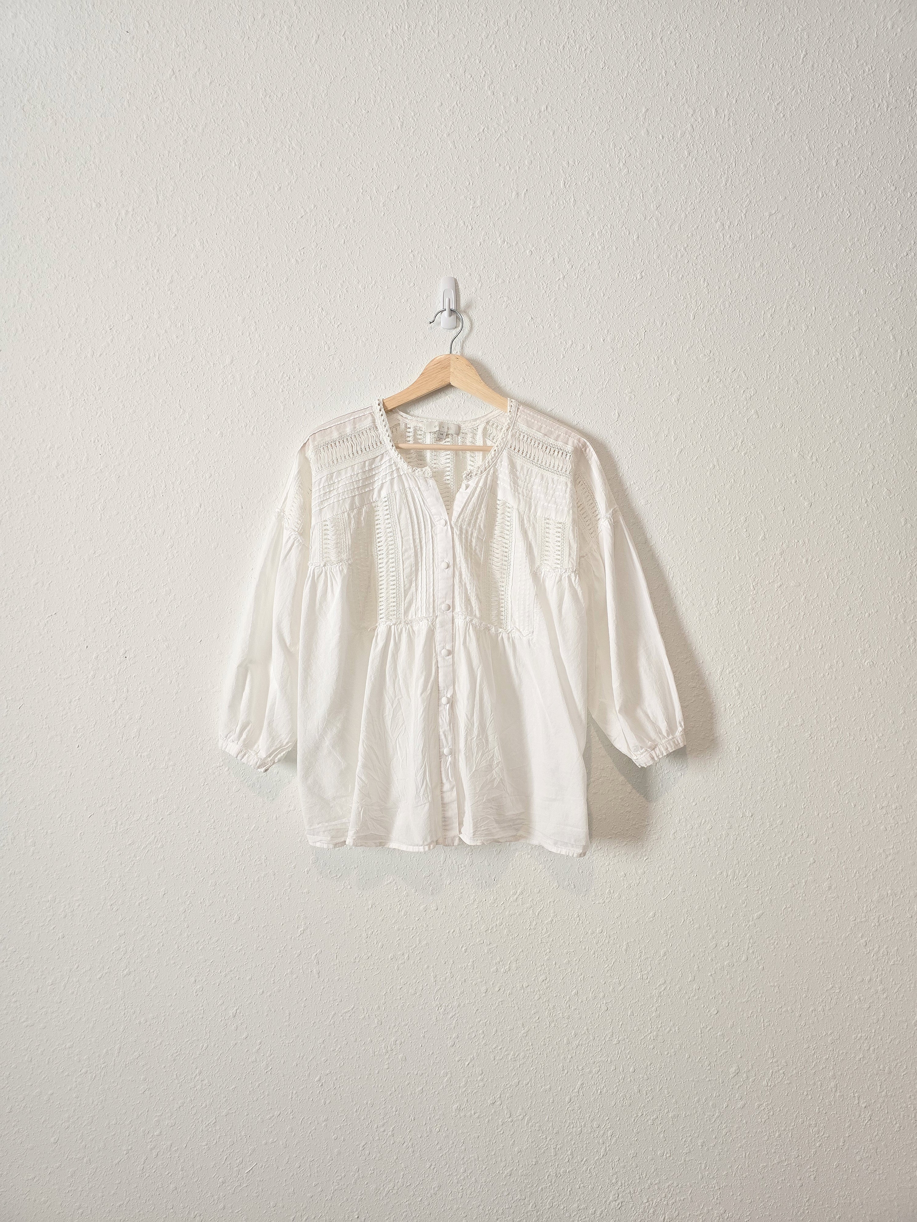 Anthropologie White Puff Sleeve Top (M)