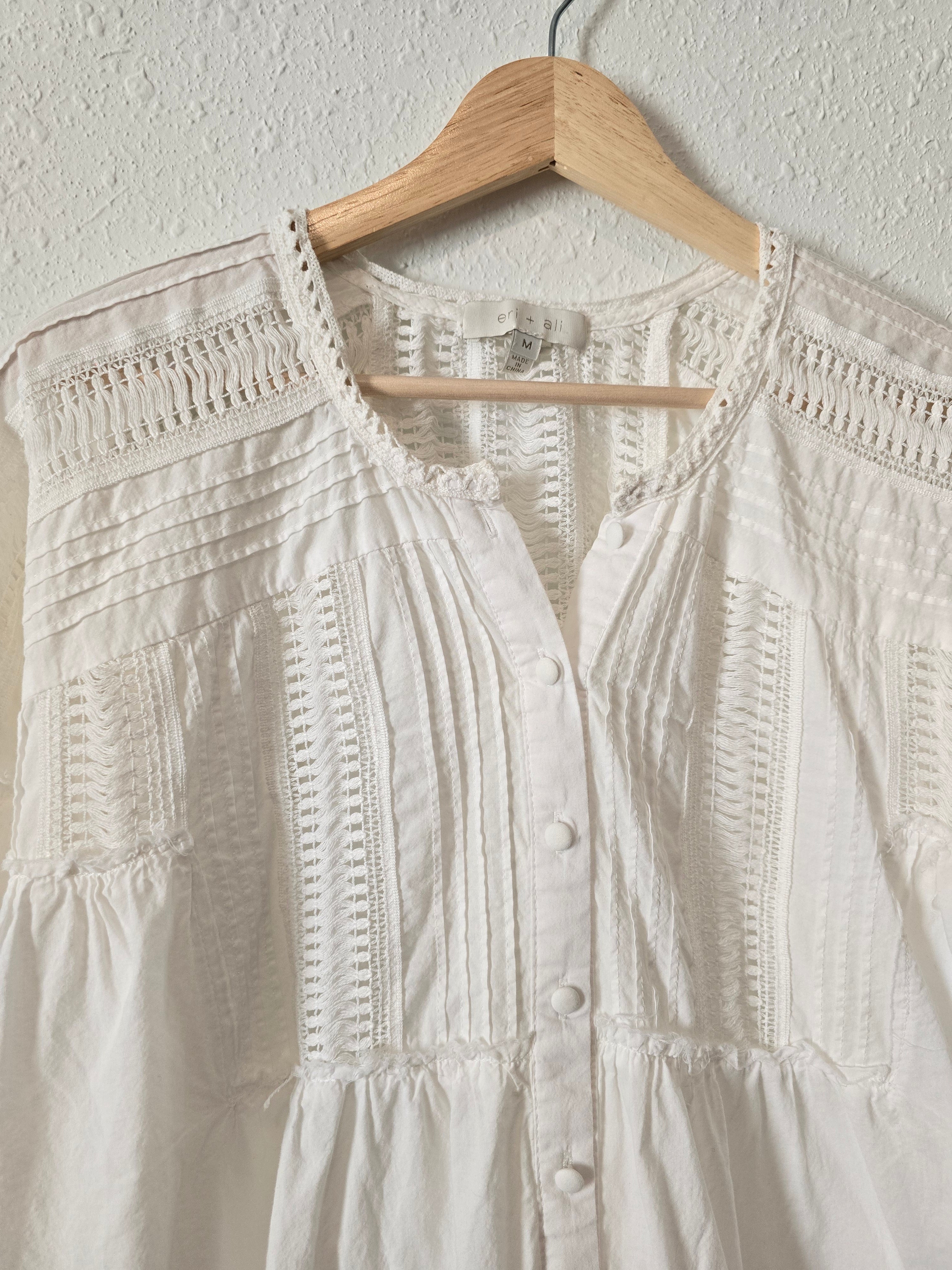 Anthropologie White Puff Sleeve Top (M)