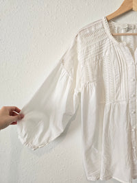 Anthropologie White Puff Sleeve Top (M)