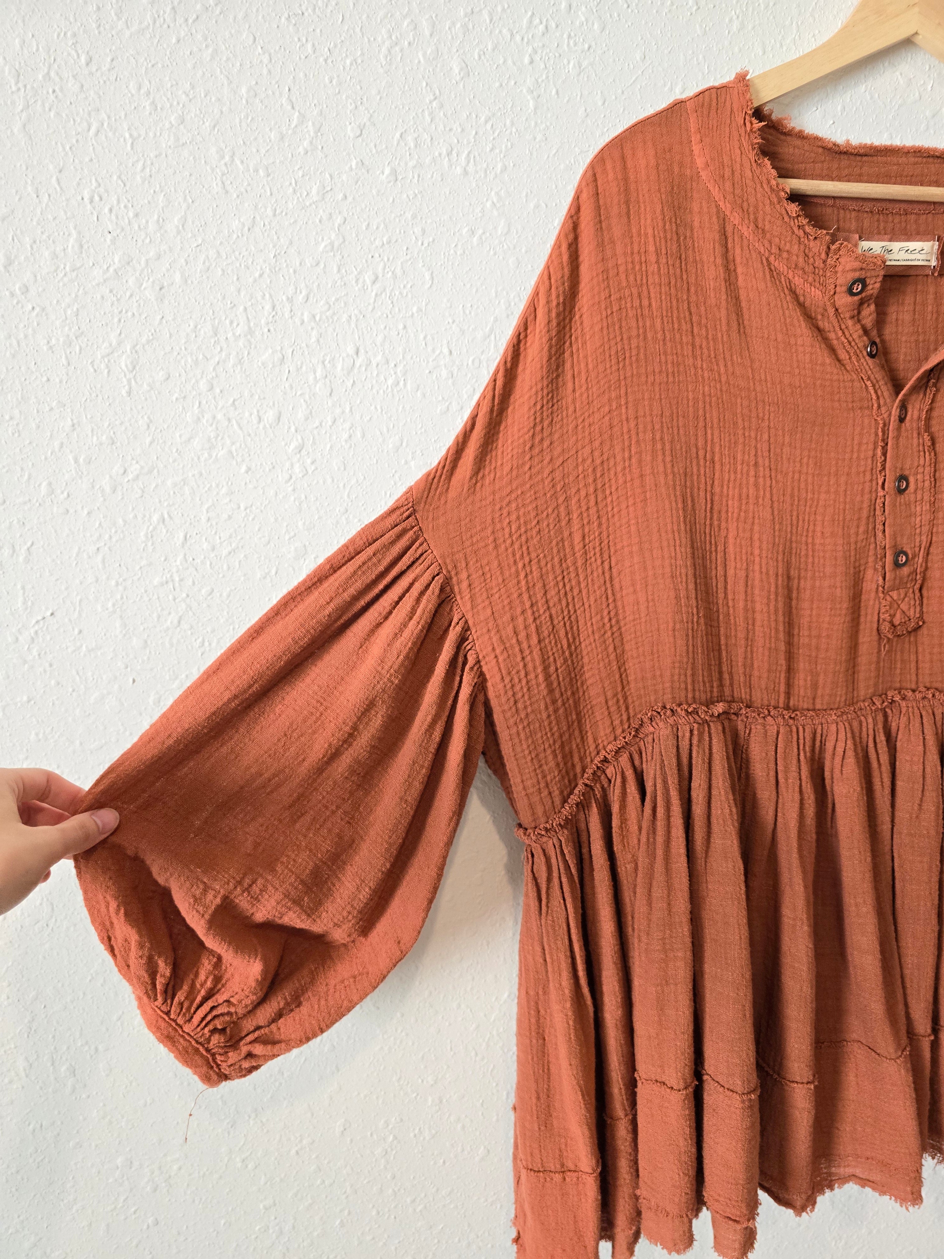 Free People Terracotta Gauze Top (XS)