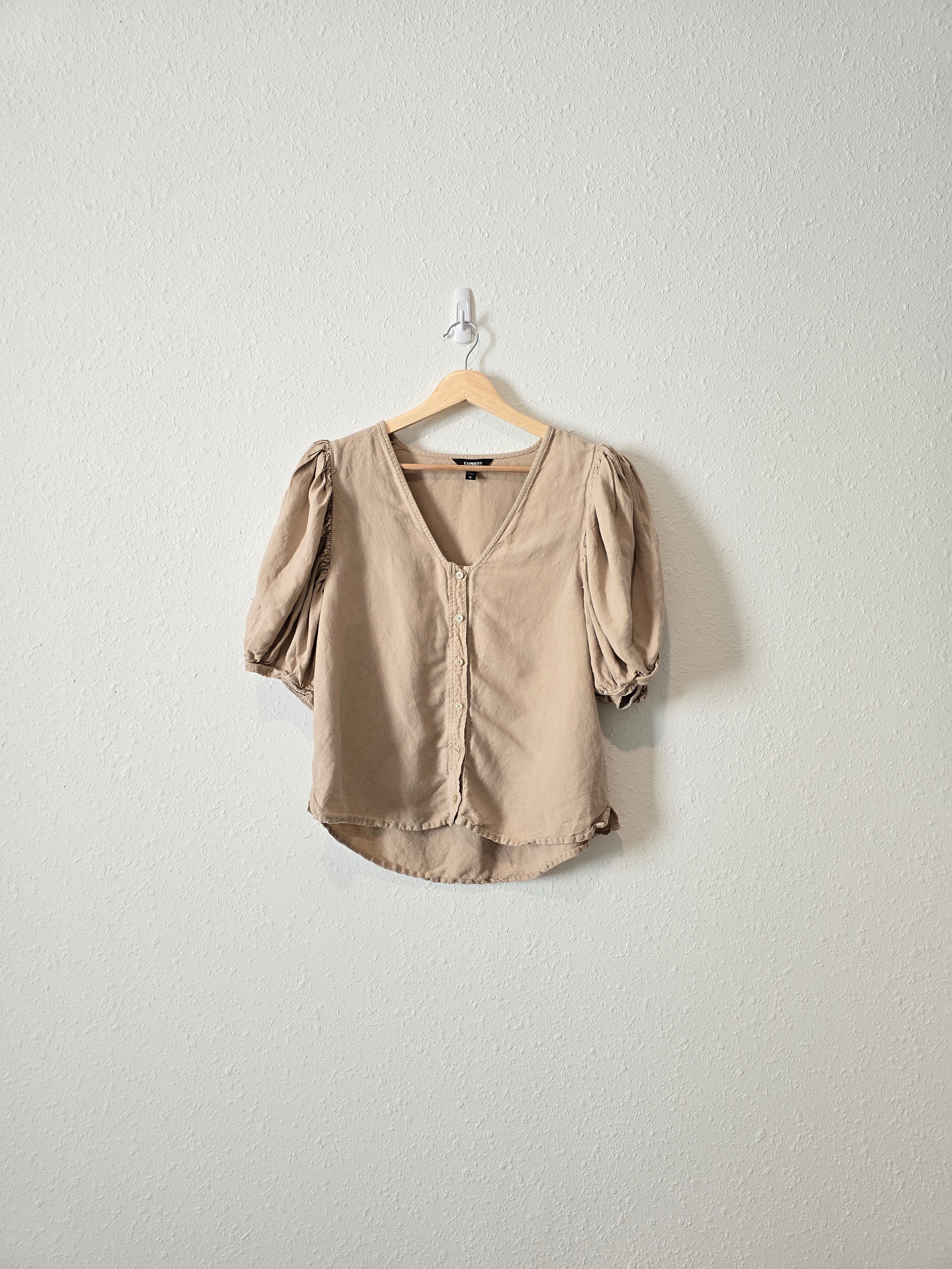 Linen Puff Sleeve Blouse (M)