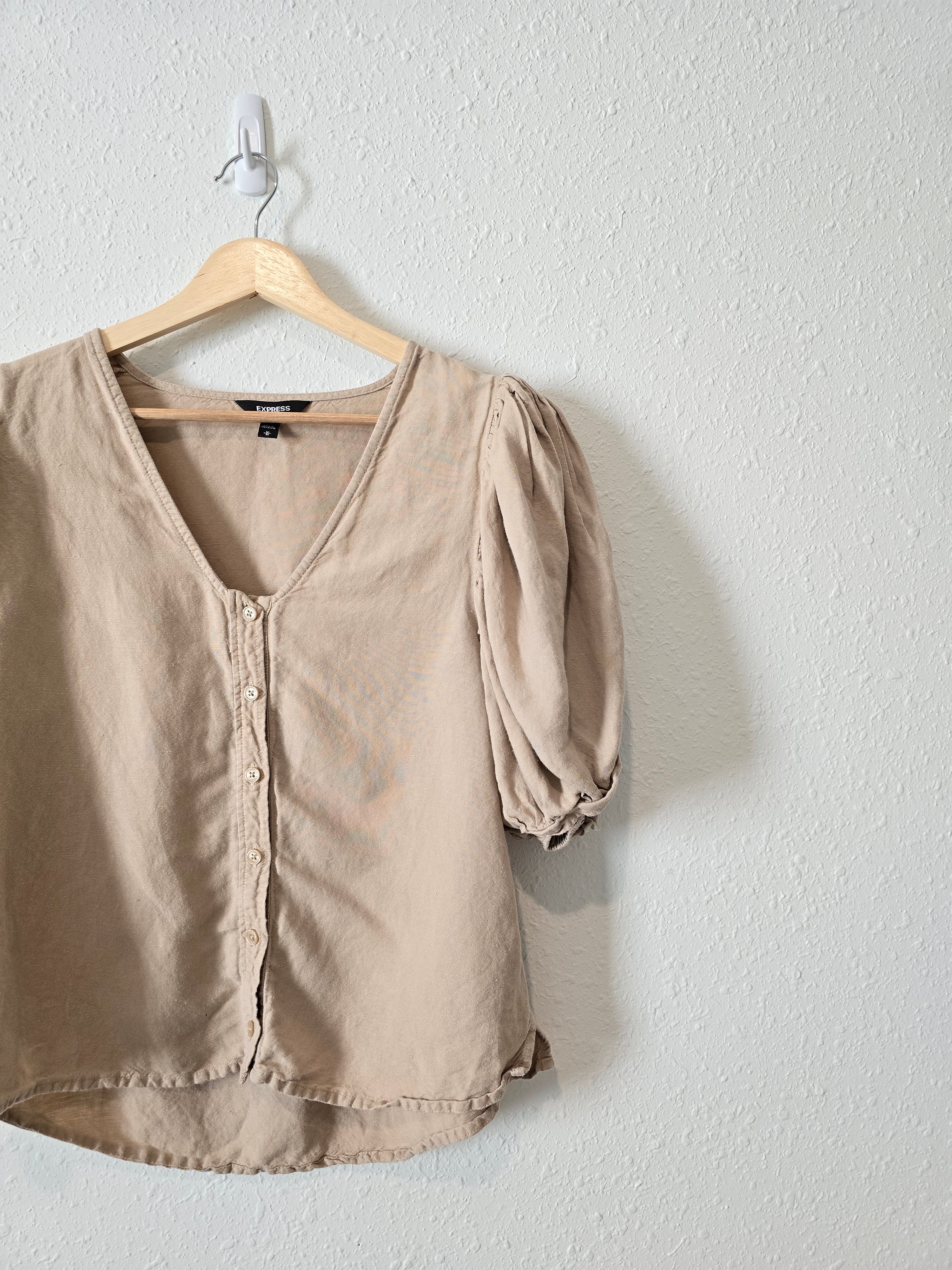 Linen Puff Sleeve Blouse (M)