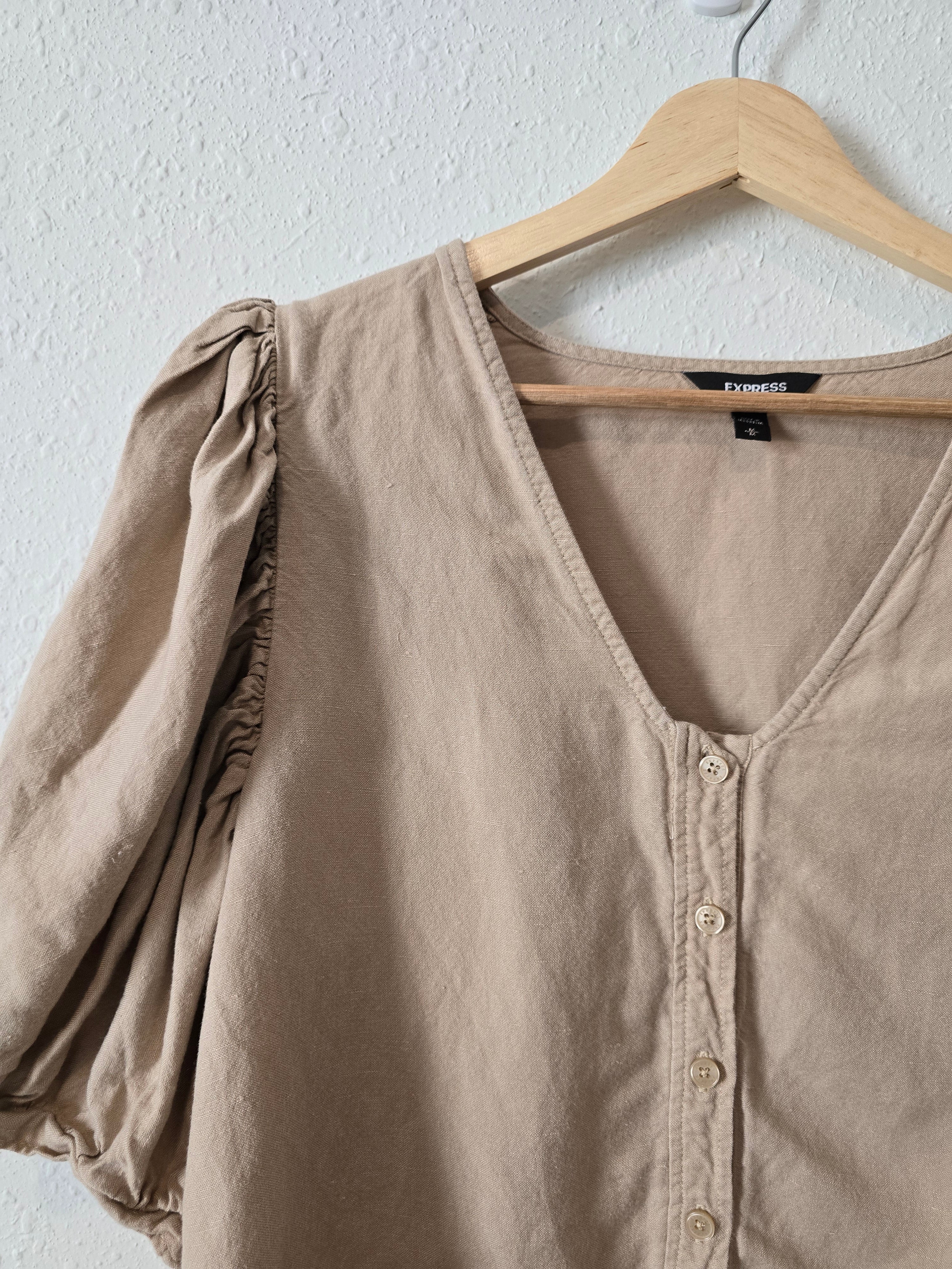 Linen Puff Sleeve Blouse (M)