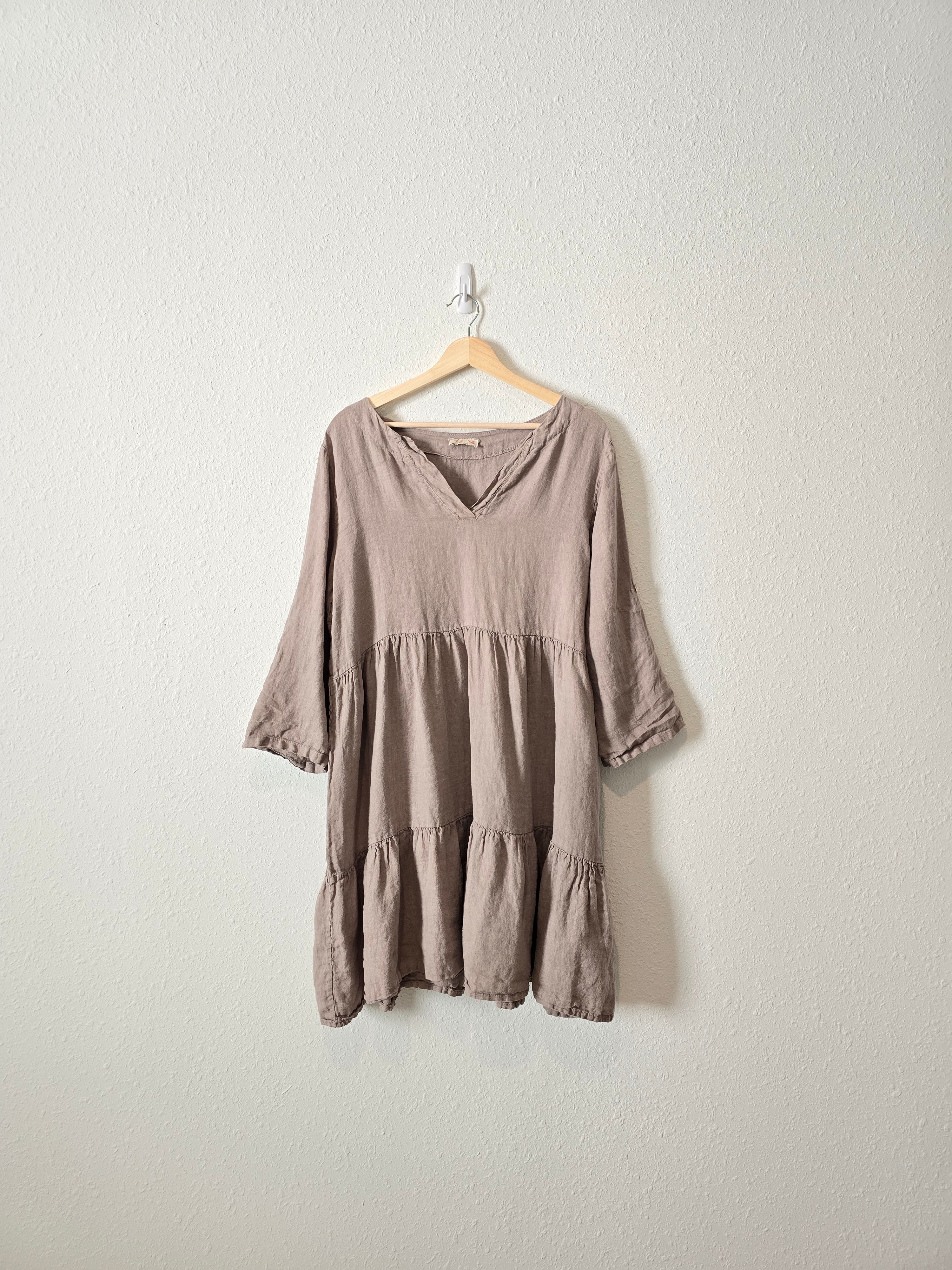 Taupe Linen Ruffle Dress (L)