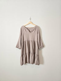 Taupe Linen Ruffle Dress (L)