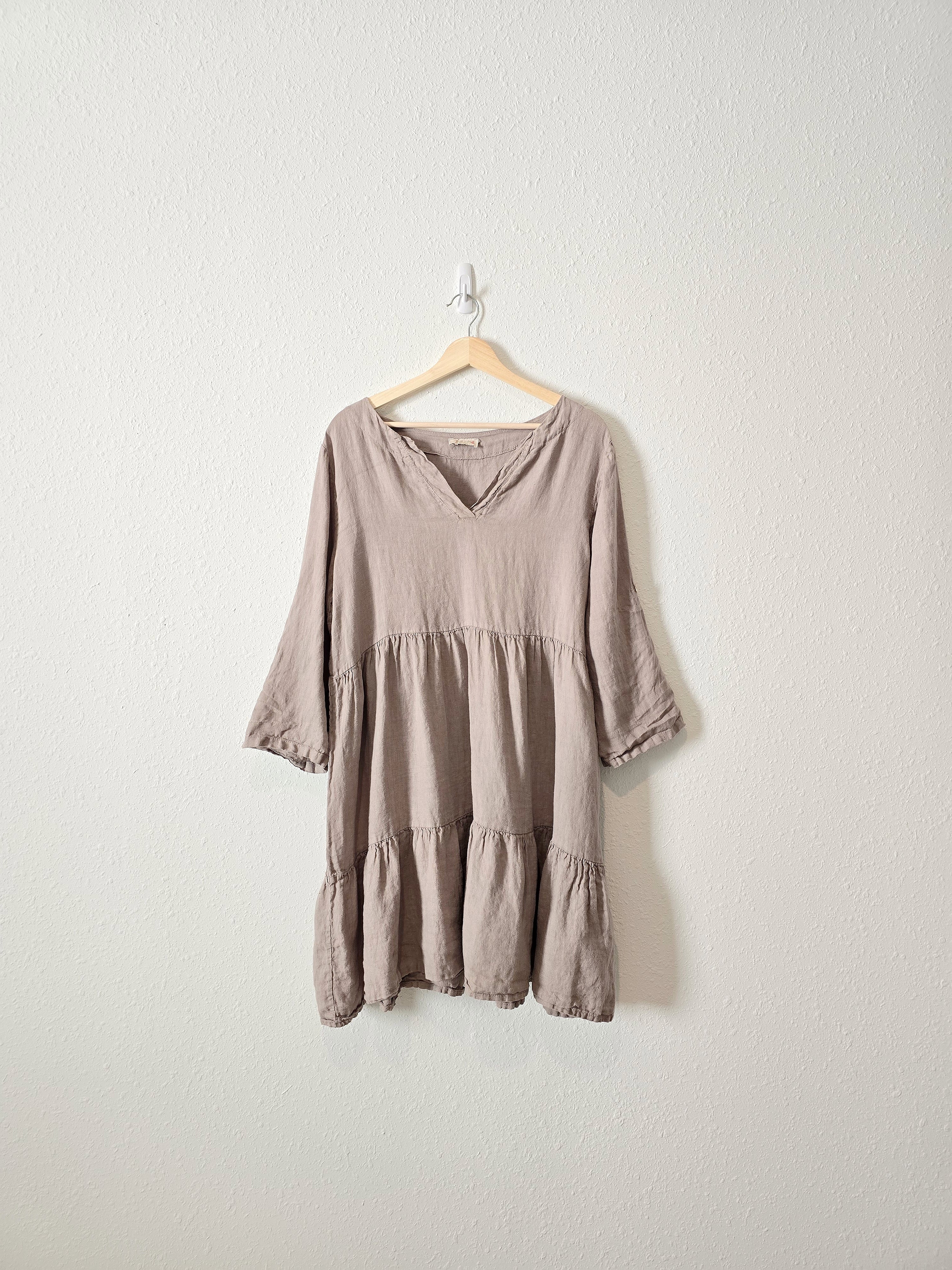 Taupe Linen Ruffle Dress (L)