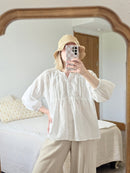 Anthropologie White Puff Sleeve Top (M)