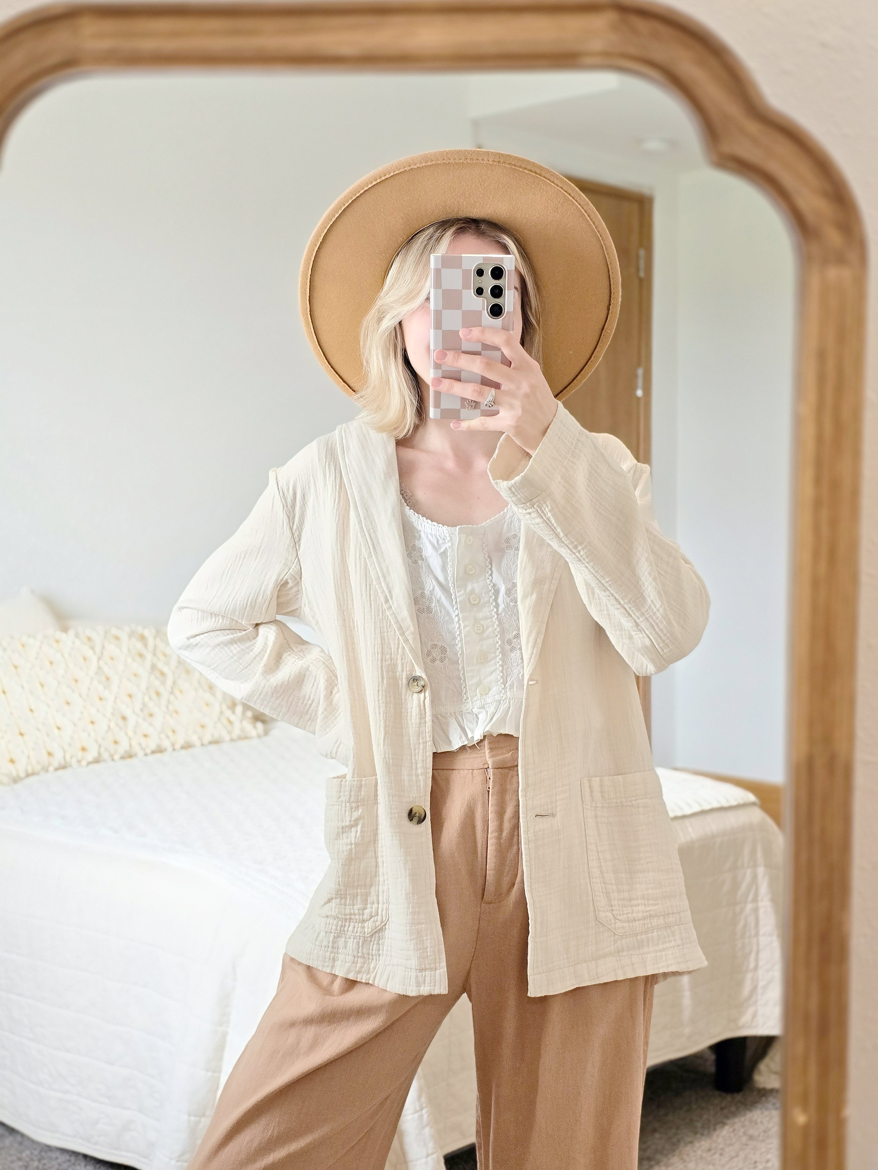 Neutral Gauze Blazer Top (M)