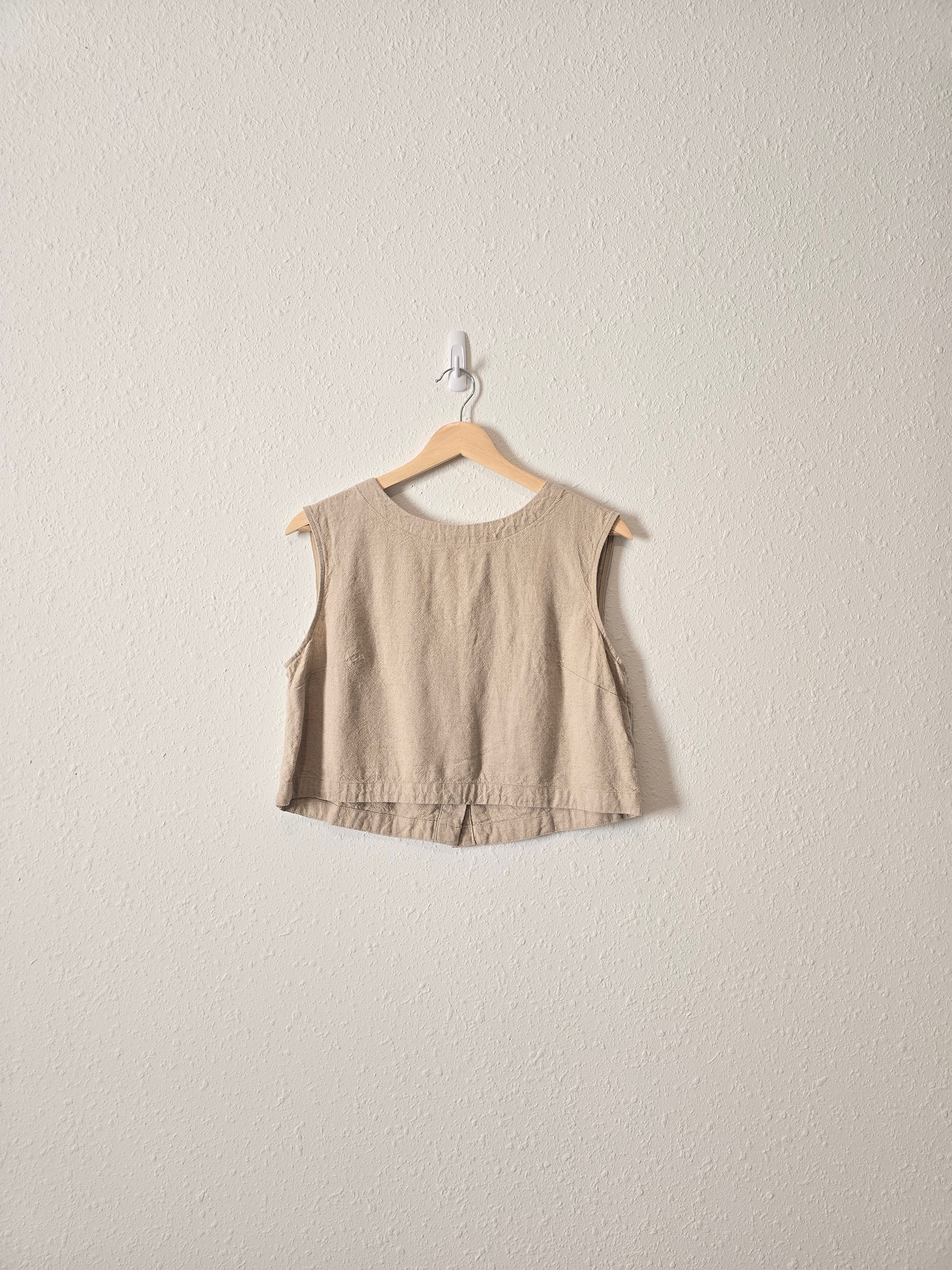 Linen Blend Button Back Tank (S)