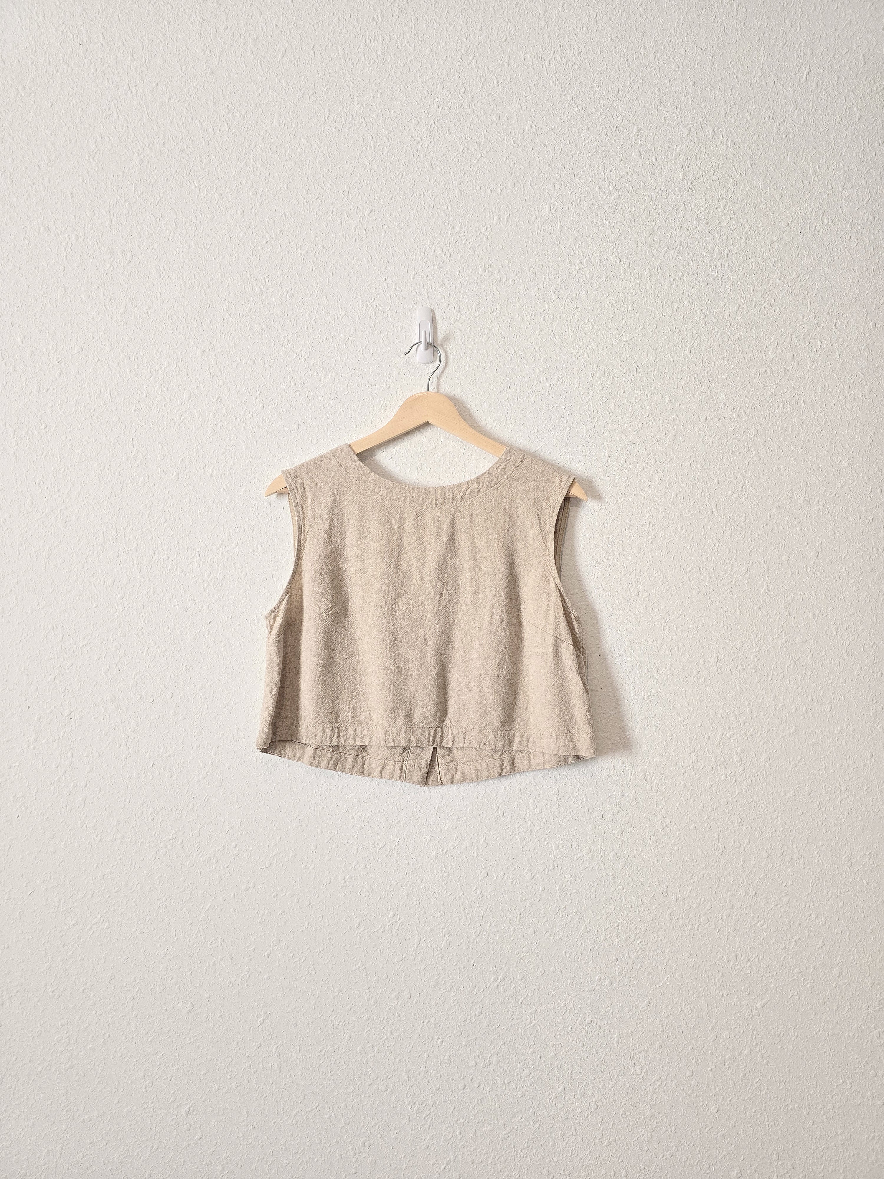 Linen Blend Button Back Tank (S)