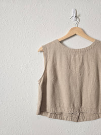 Linen Blend Button Back Tank (S)