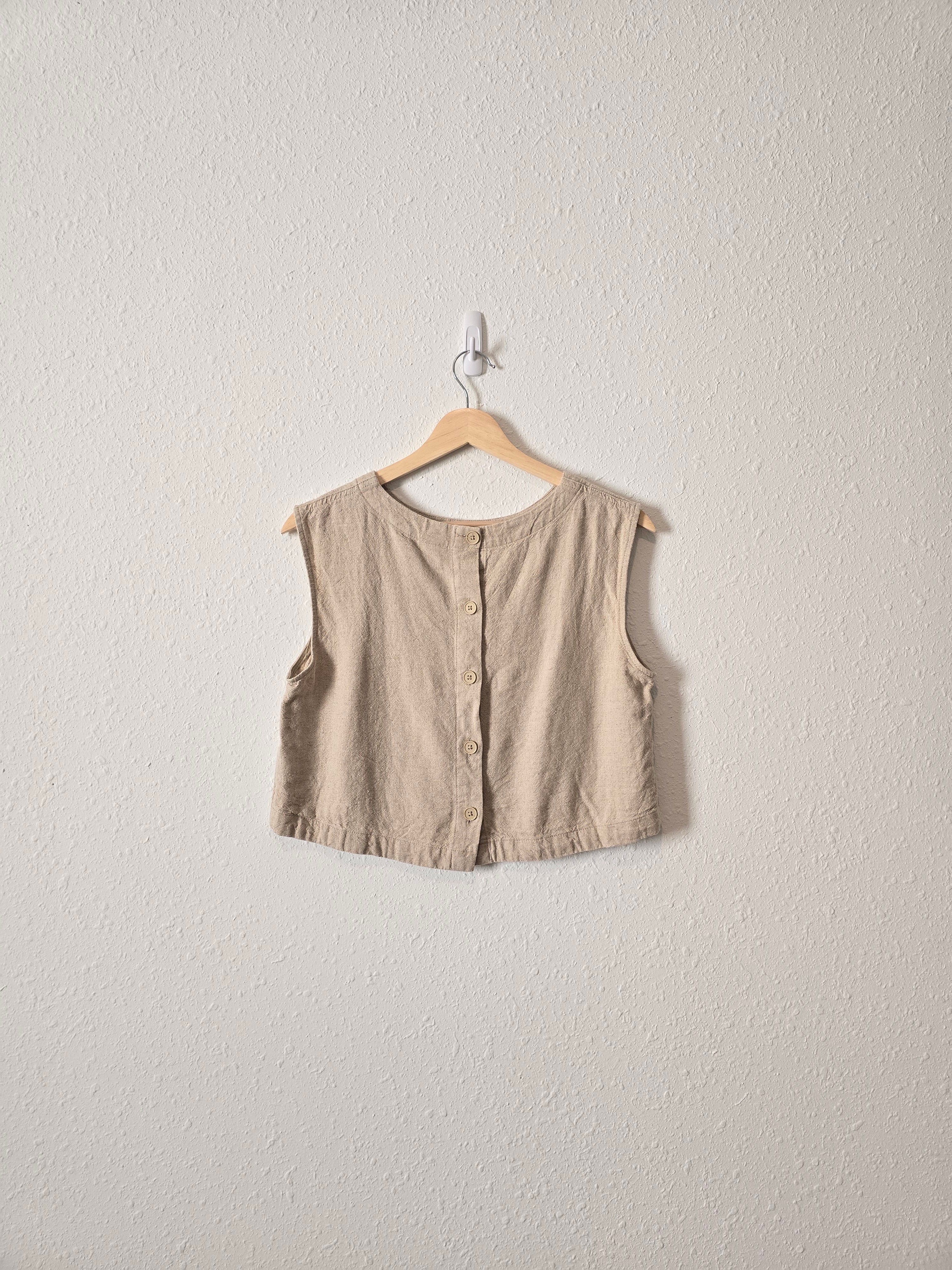 Linen Blend Button Back Tank (S)