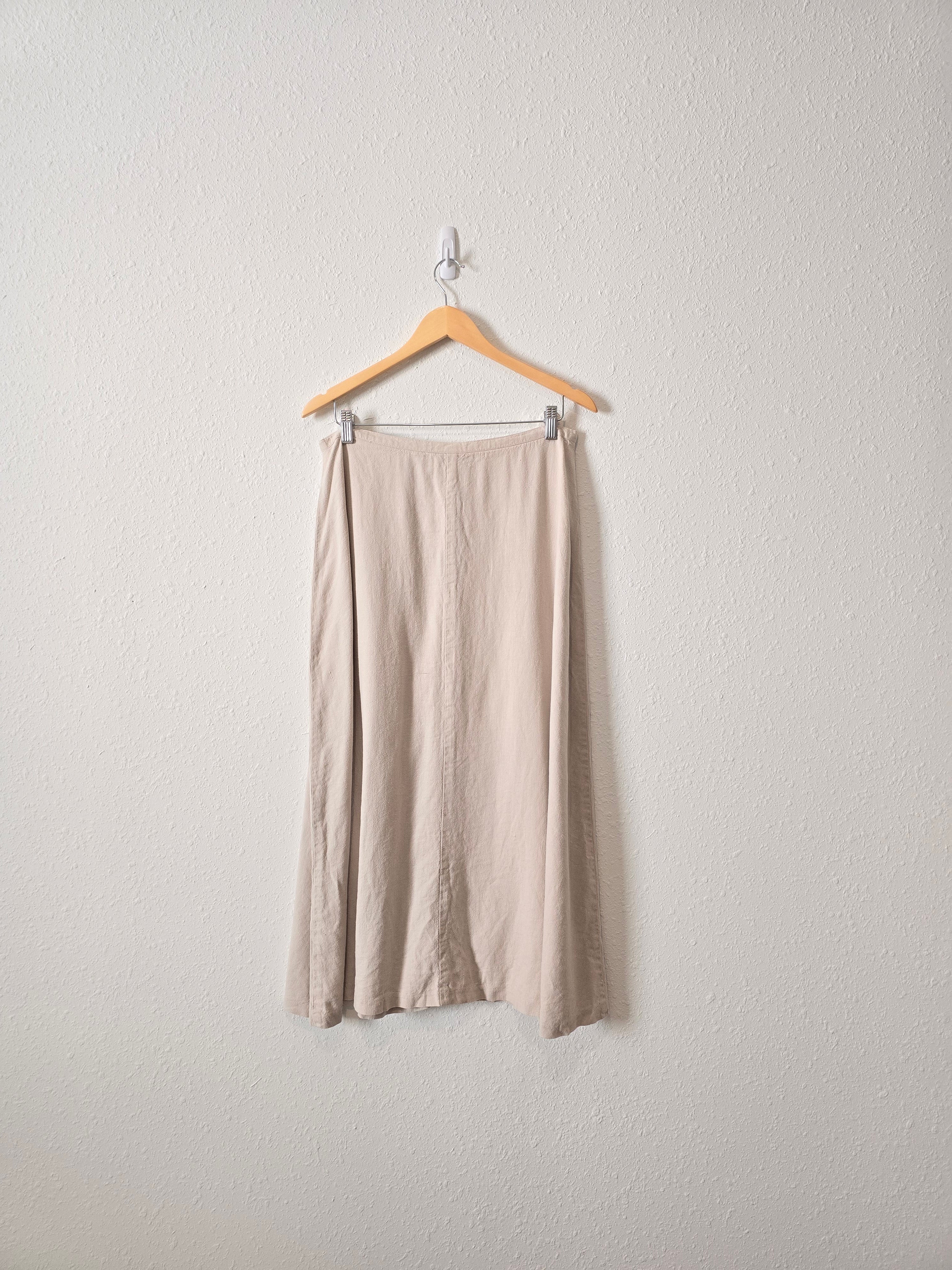 Vintage Beige Linen Midi Skirt (31)