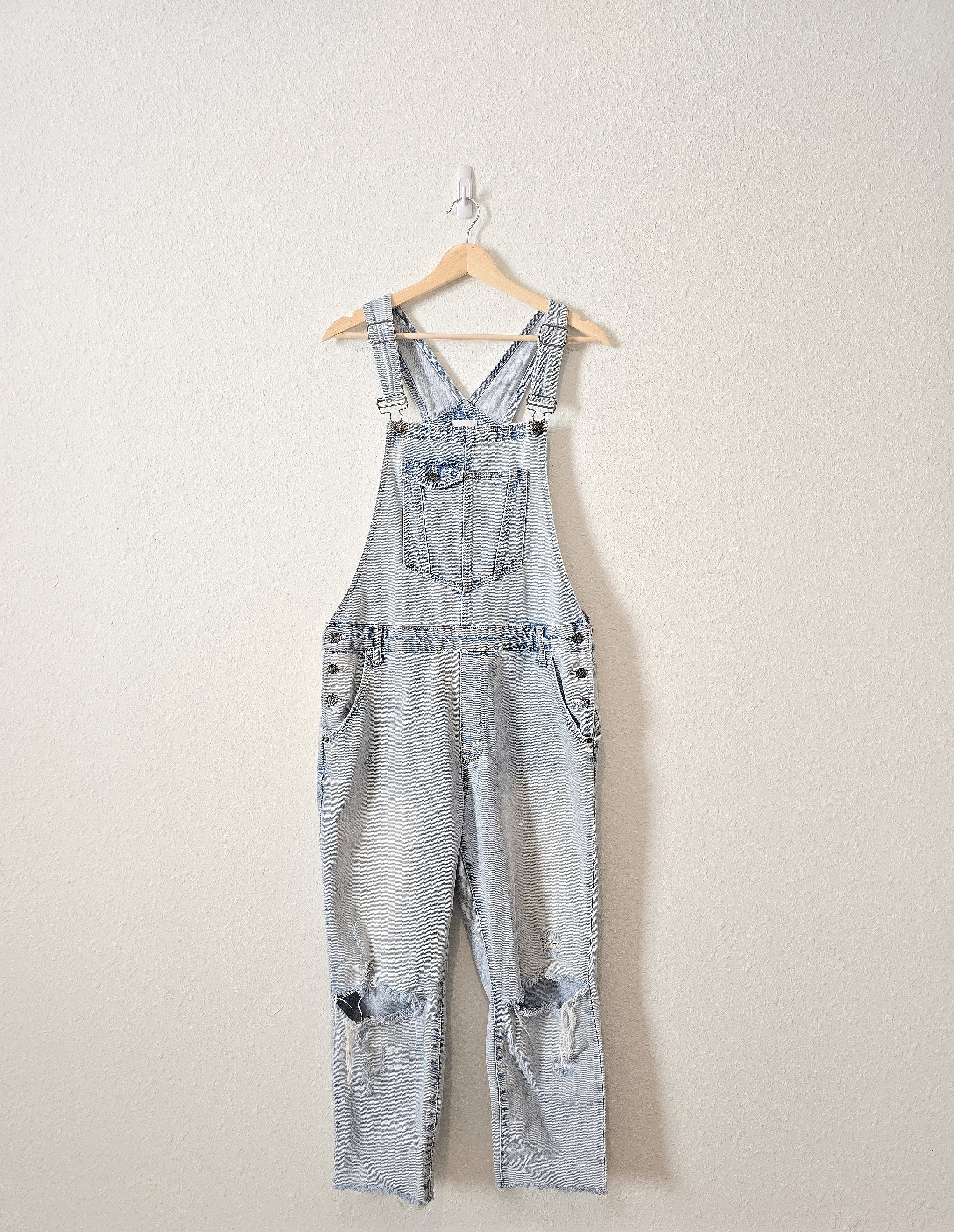 Hidden Distressed Denim Overalls (L)