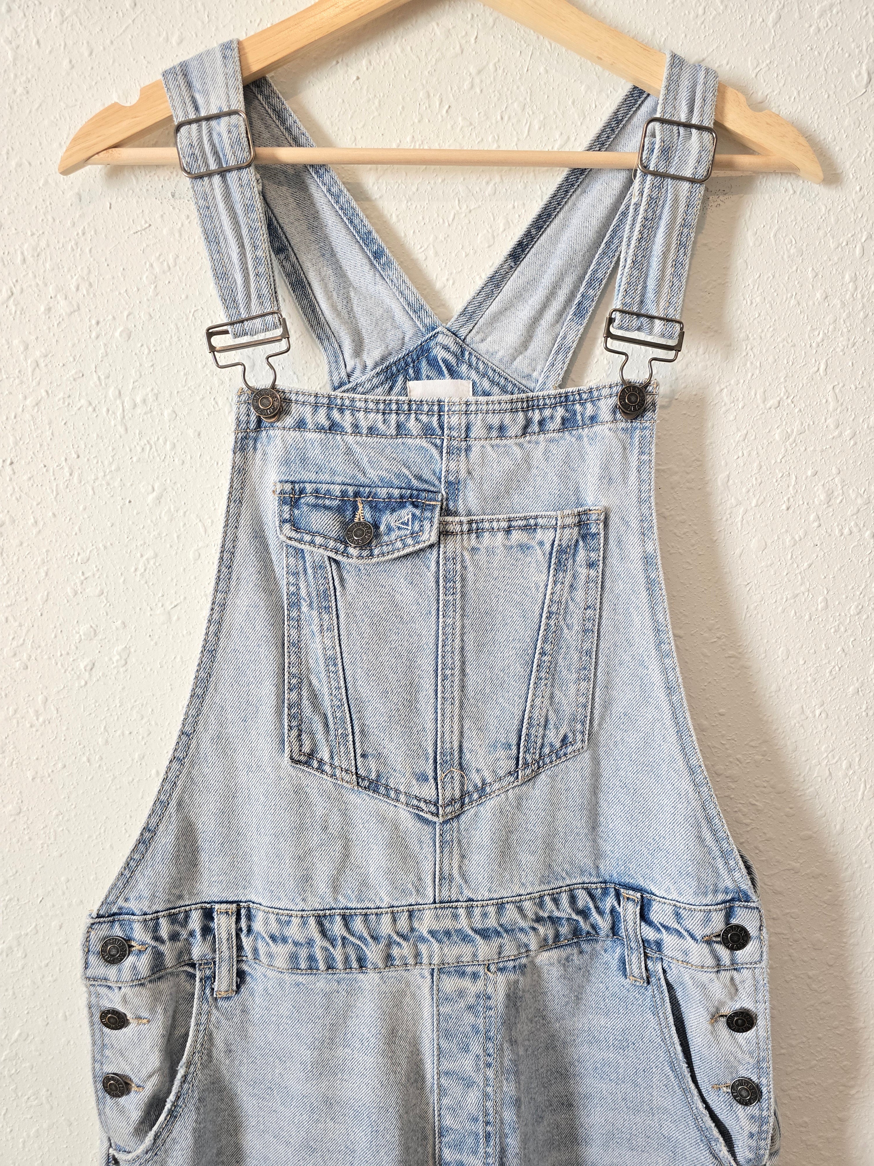 Hidden Distressed Denim Overalls (L)