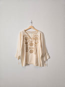 Neutral Boho Embroidered Top (XL)