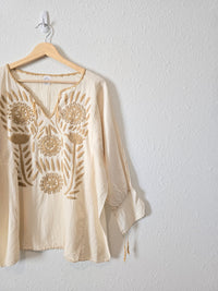 Neutral Boho Embroidered Top (XL)