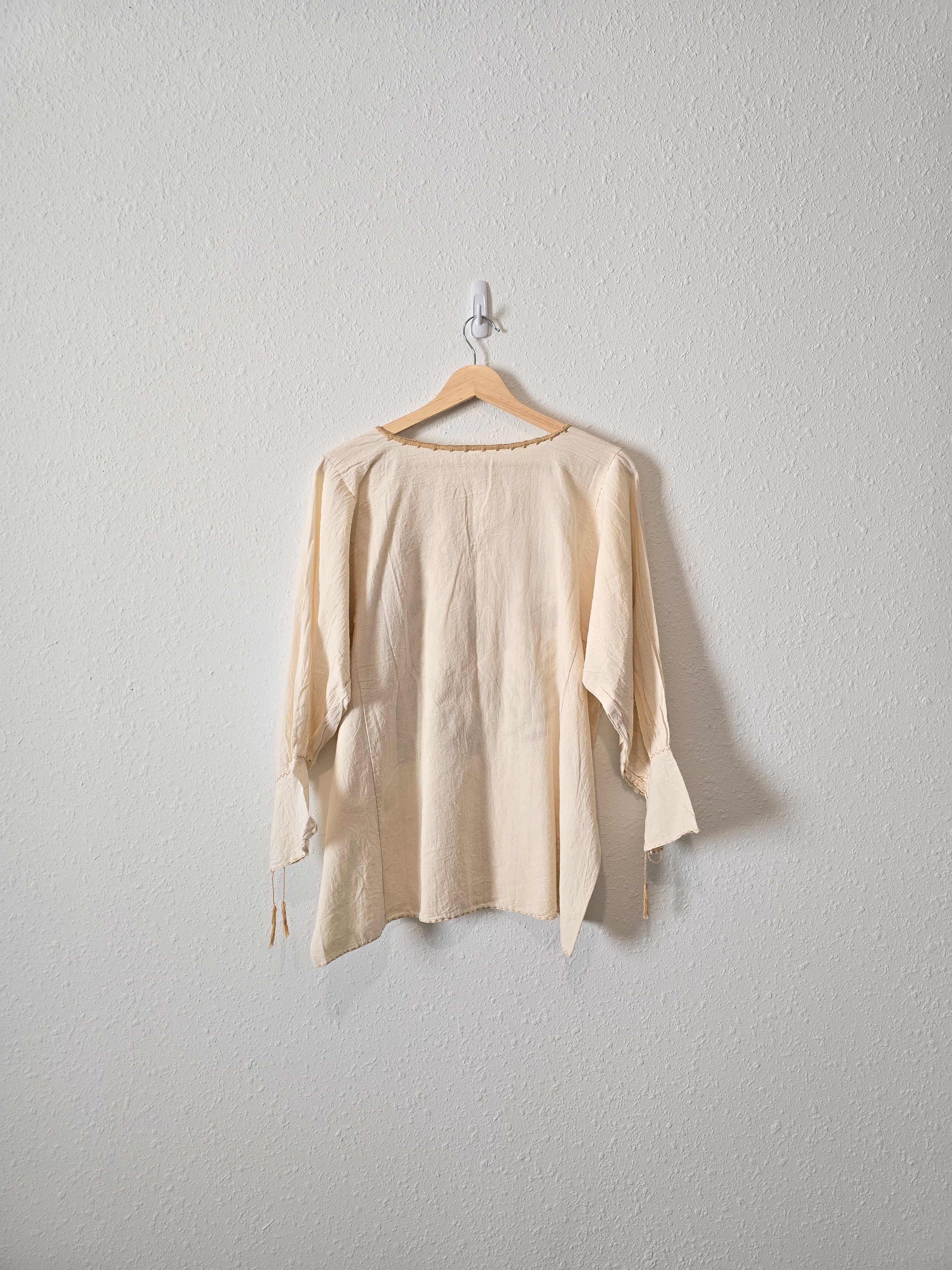 Neutral Boho Embroidered Top (XL)