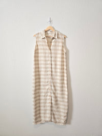 Vintage Gingham Linen Maxi Dress (M)