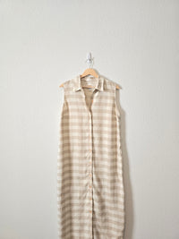 Vintage Gingham Linen Maxi Dress (M)