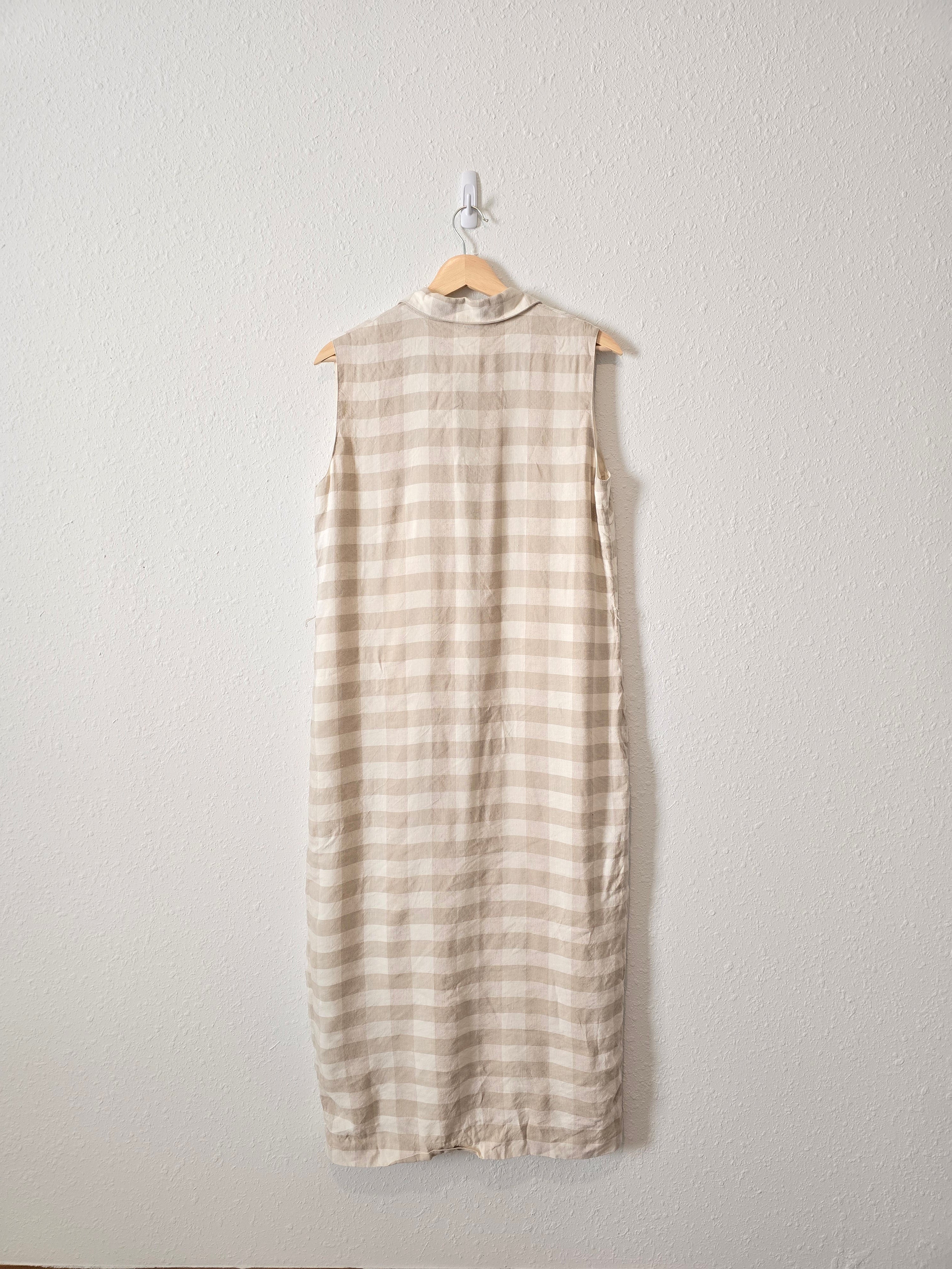 Vintage Gingham Linen Maxi Dress (M)