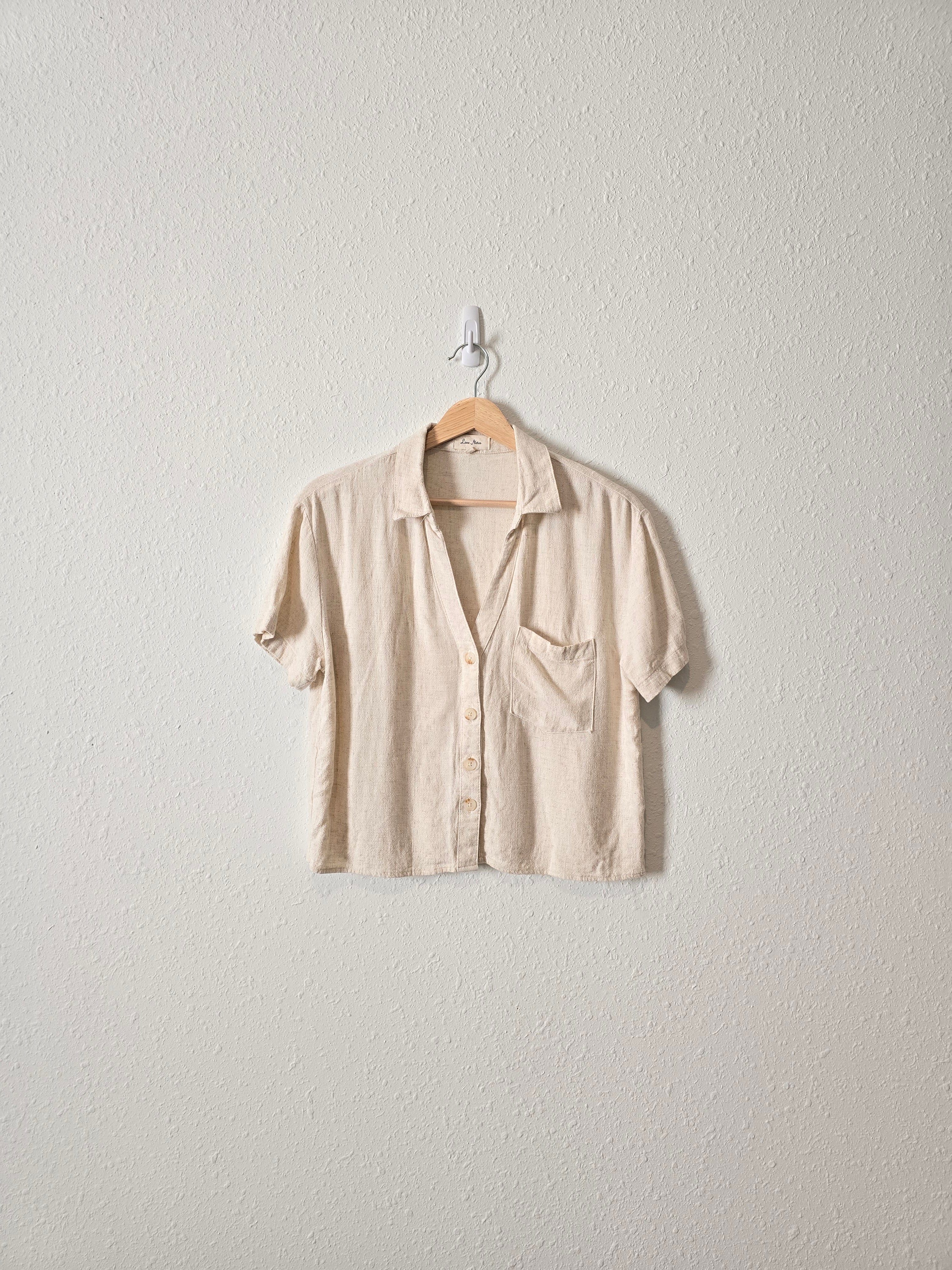 Oat Linen Blend Button Up (L)