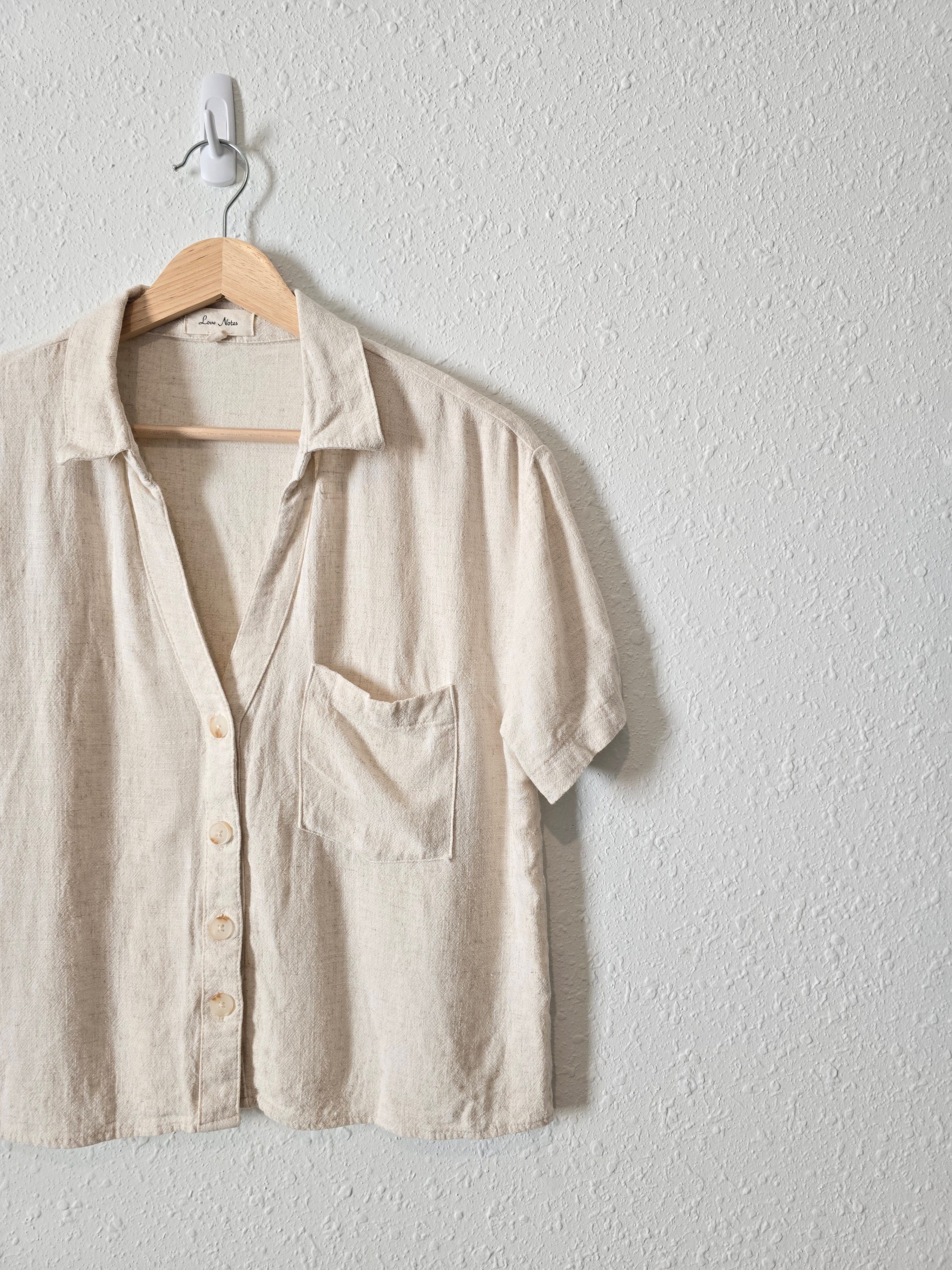 Oat Linen Blend Button Up (L)