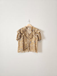 Anthropologie Mustard Floral Top (M)