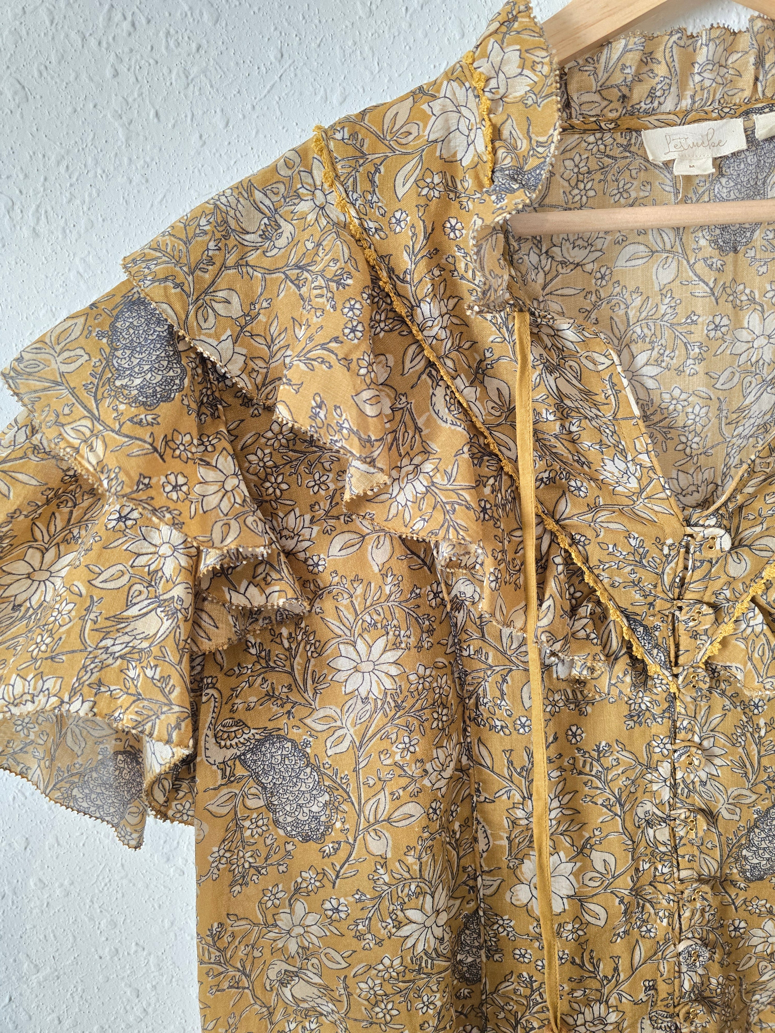 Anthropologie Mustard Floral Top (M)