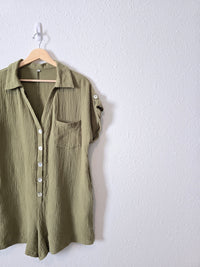 Green Cotton Gauze Romper (L)