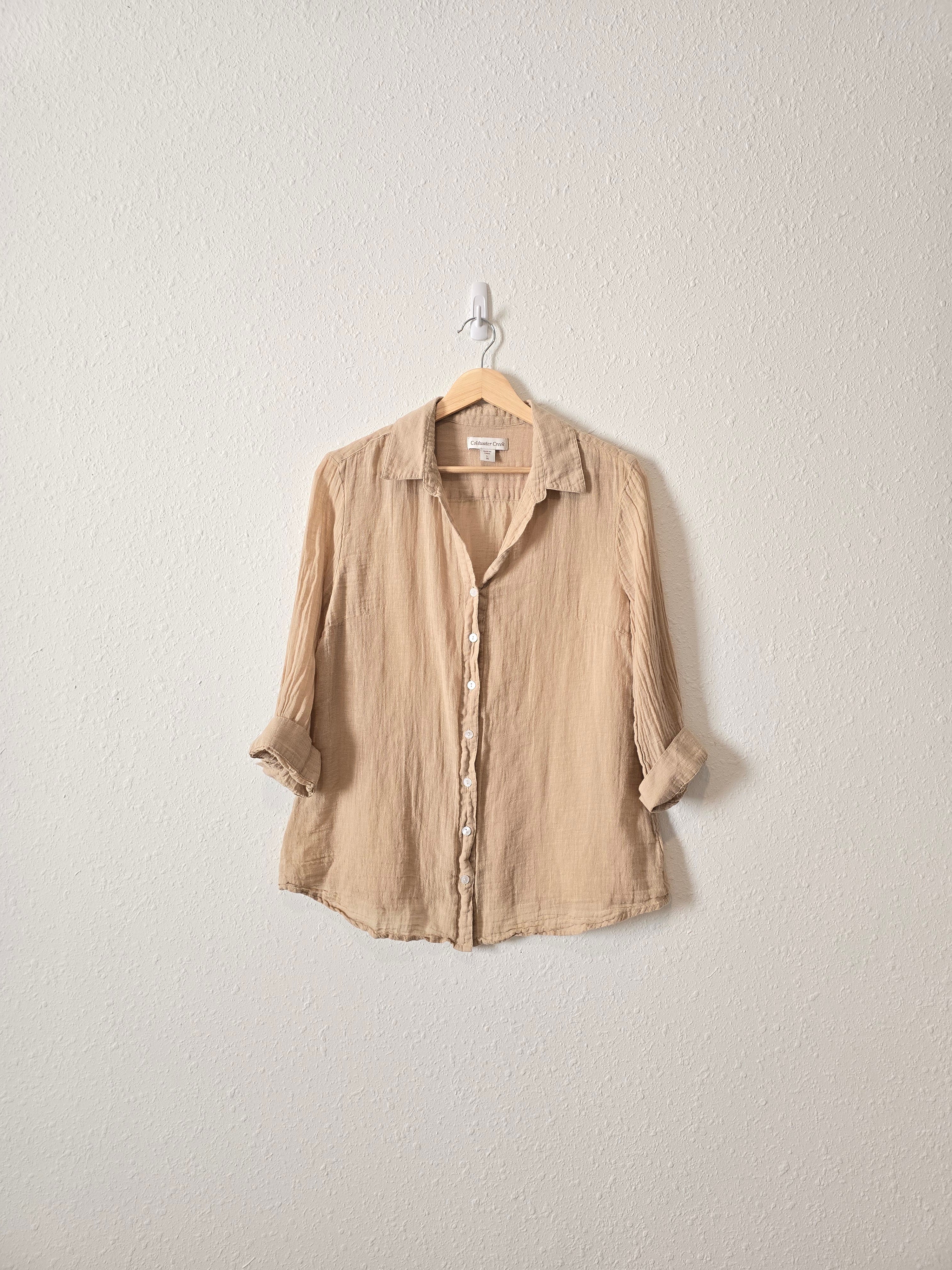 Linen Blend Gauze Button Up (L)