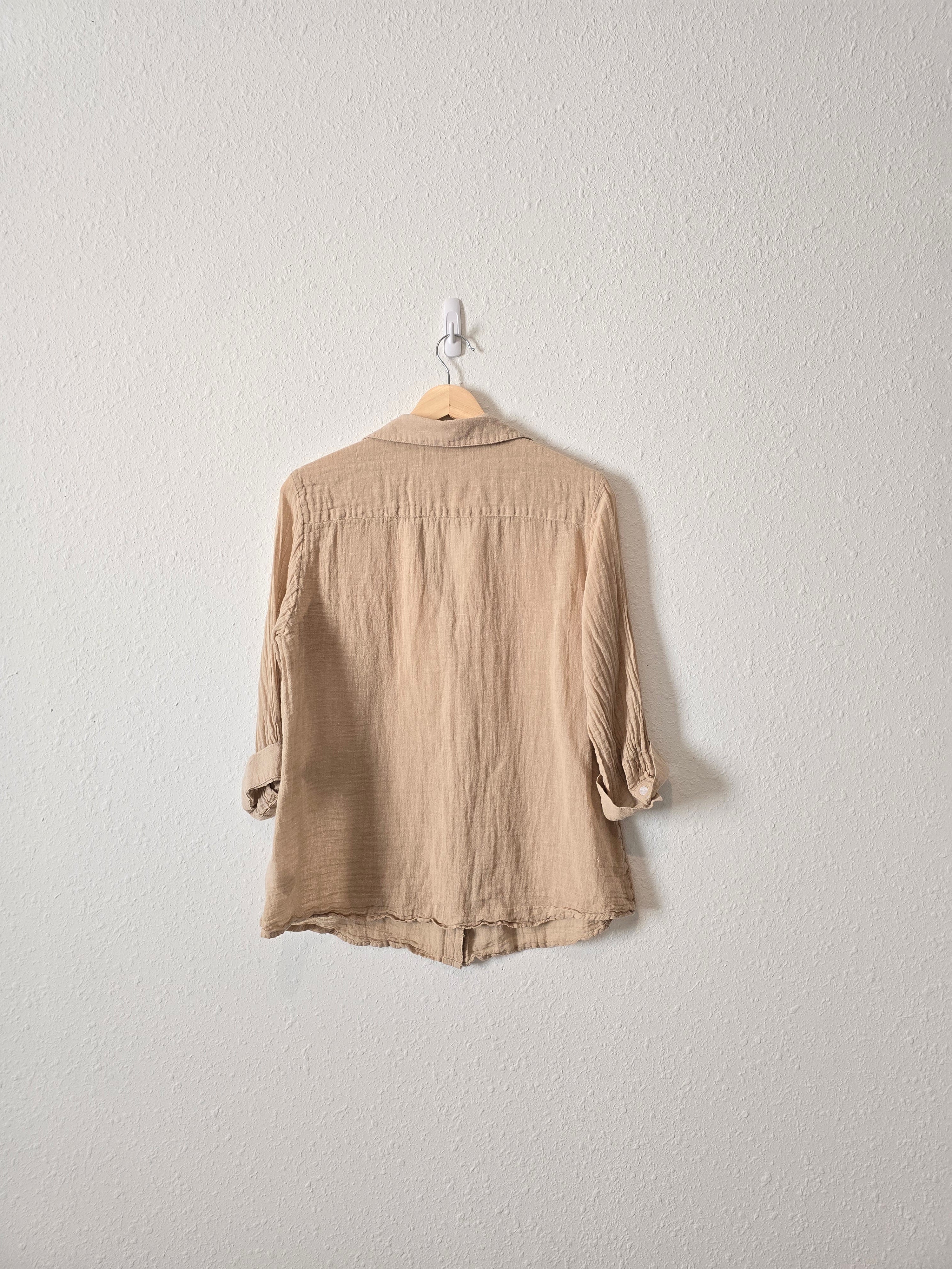 Linen Blend Gauze Button Up (L)