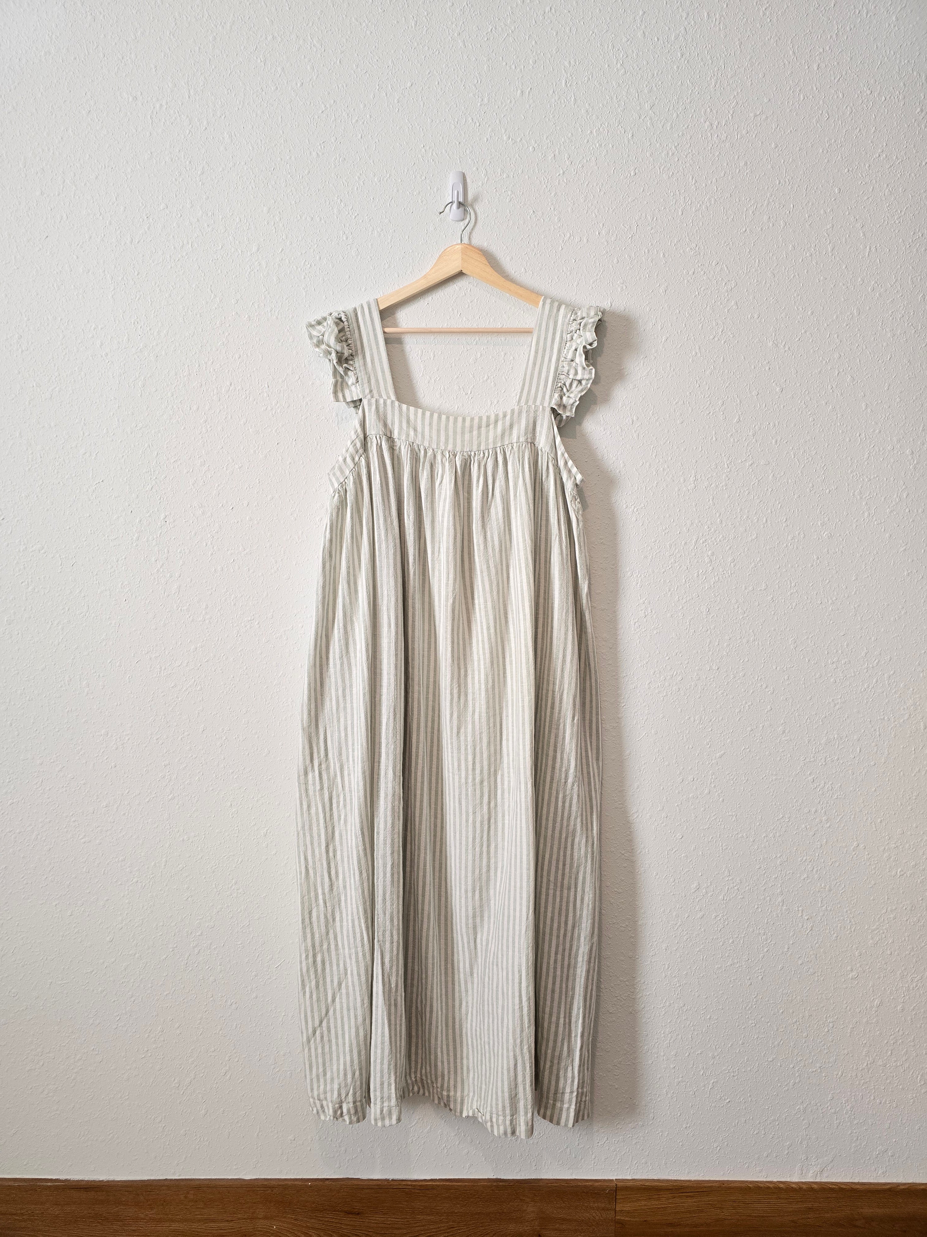 Sage Striped Linen Maxi Dress (XXL)