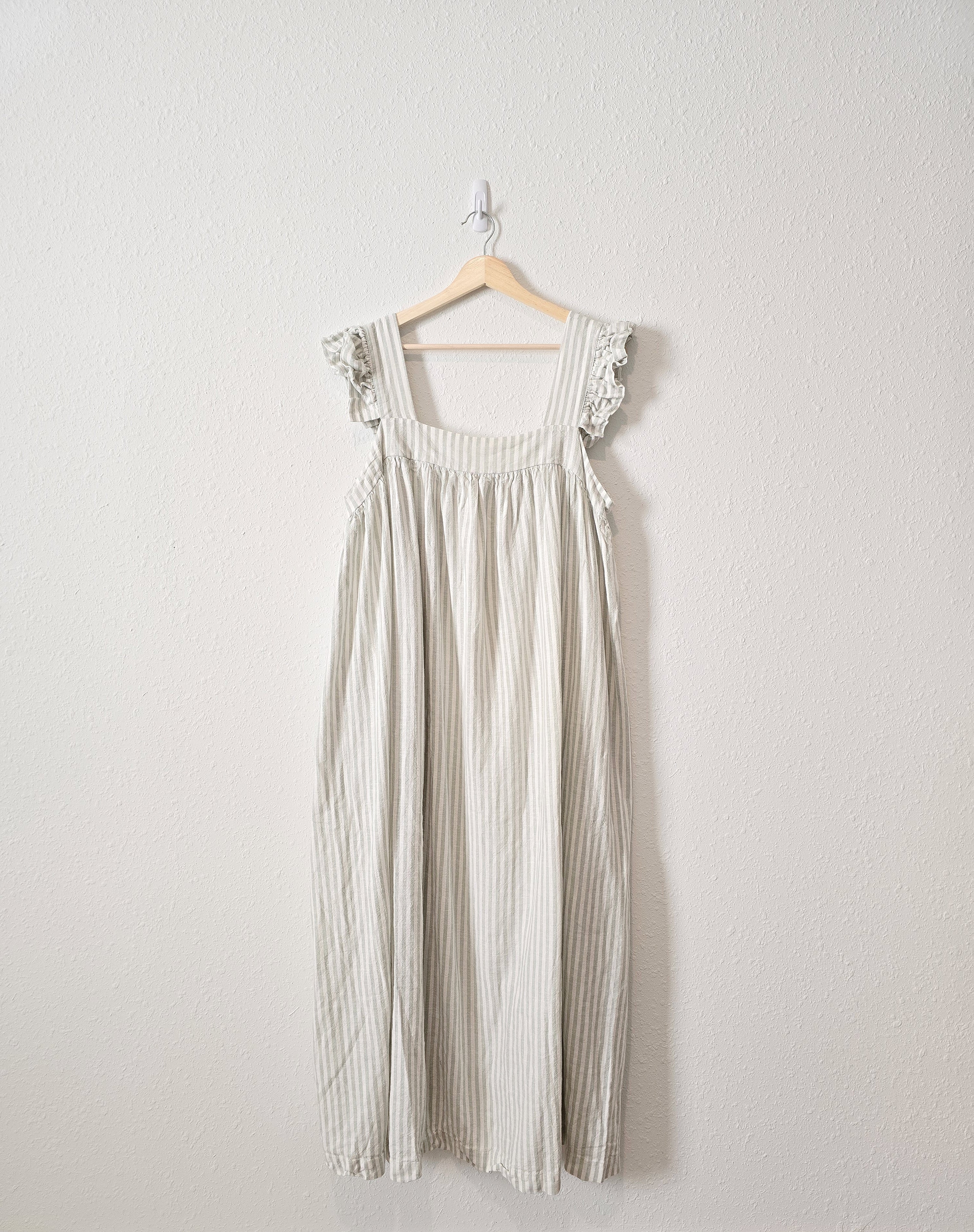 Sage Striped Linen Maxi Dress (XXL)