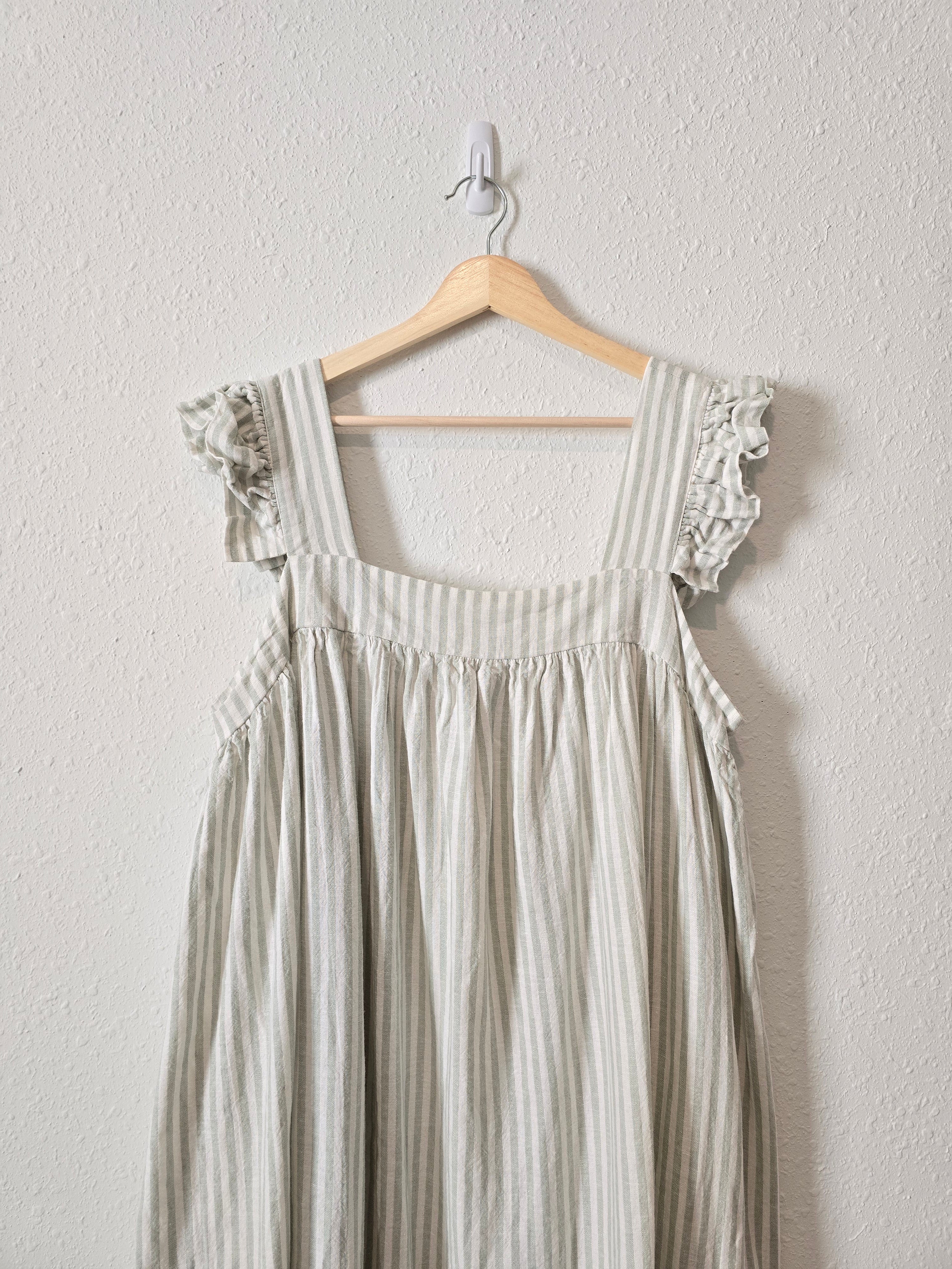 Sage Striped Linen Maxi Dress (XXL)