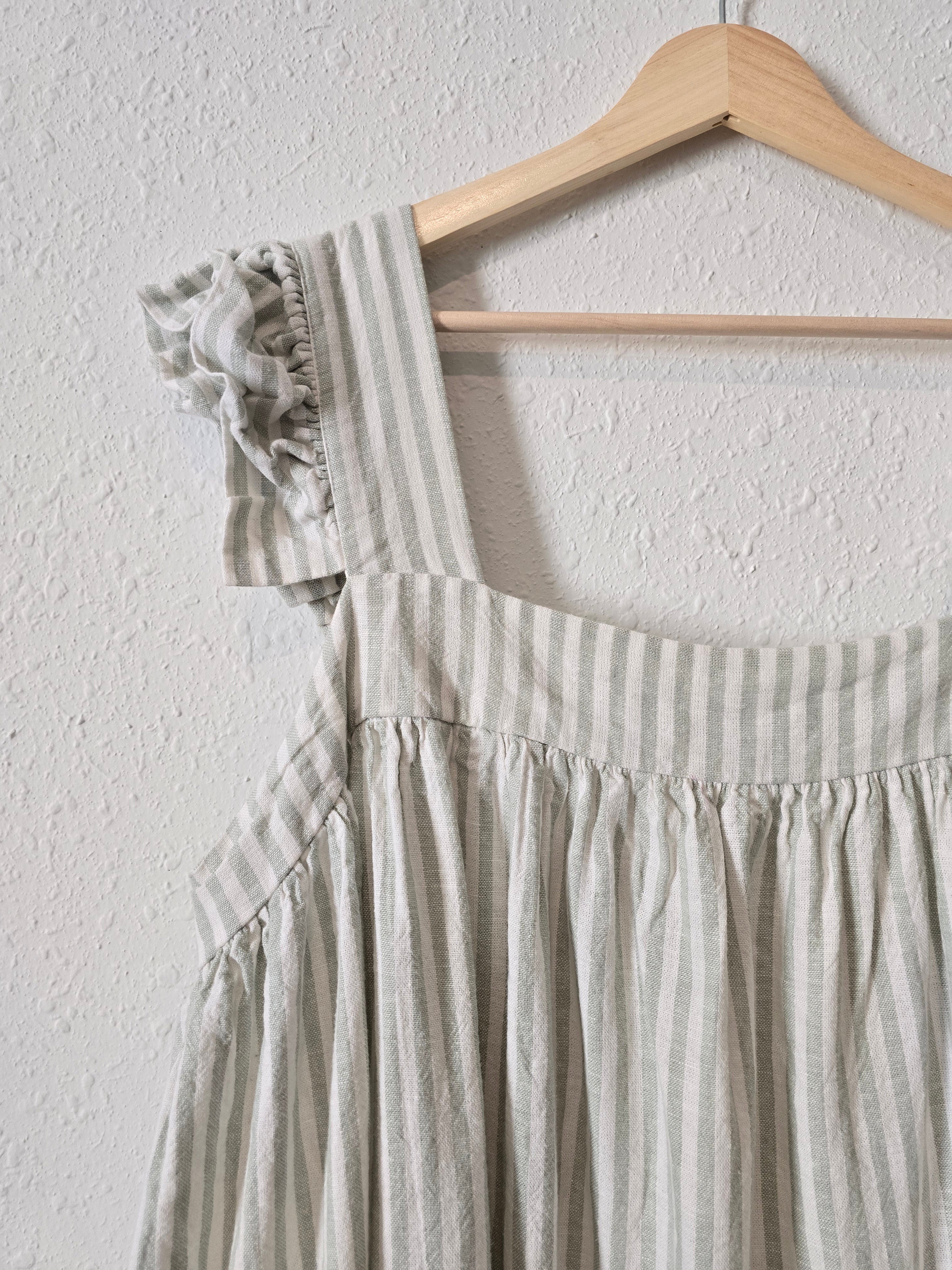 Sage Striped Linen Maxi Dress (XXL)