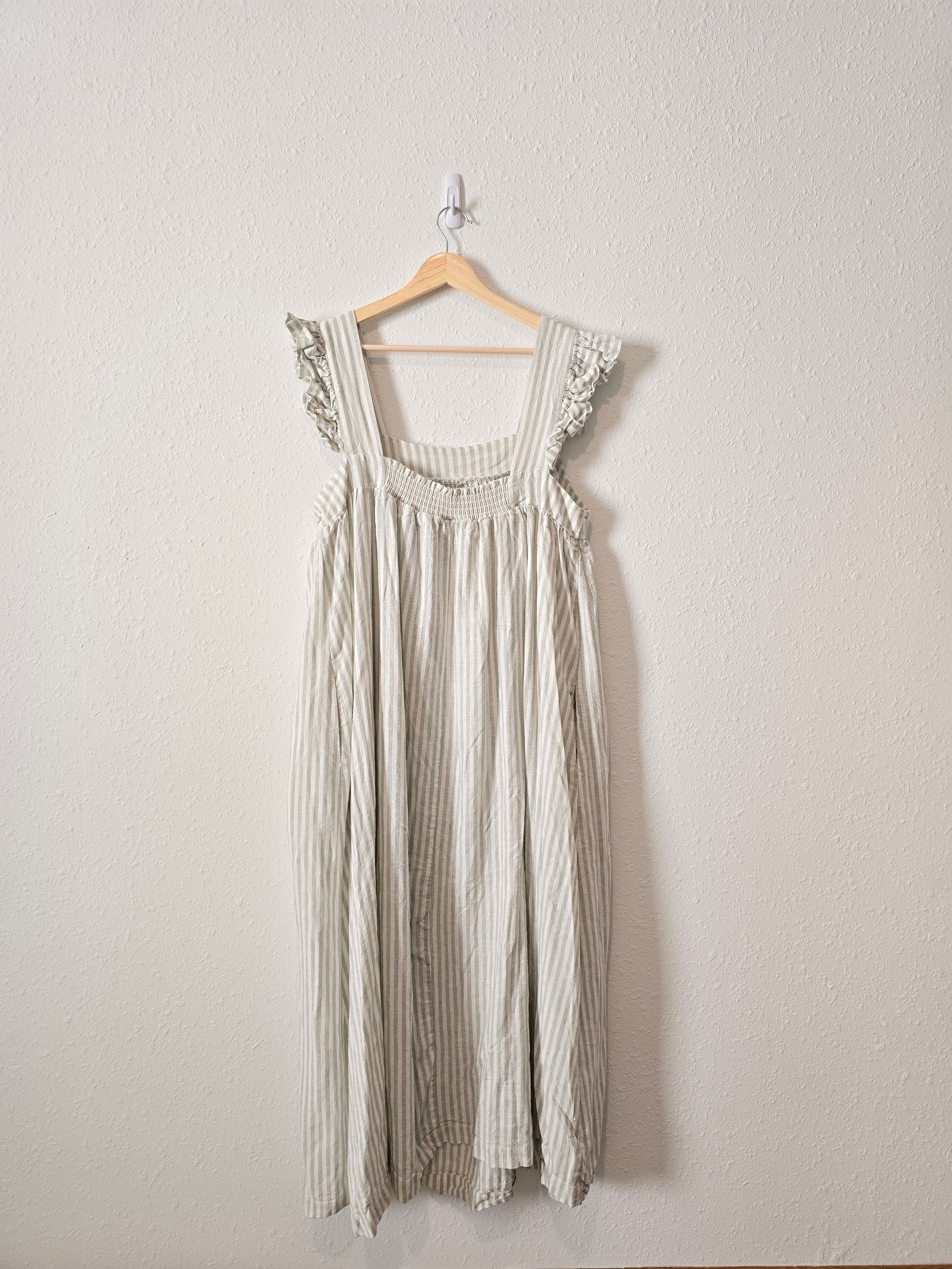 Sage Striped Linen Maxi Dress (XXL)