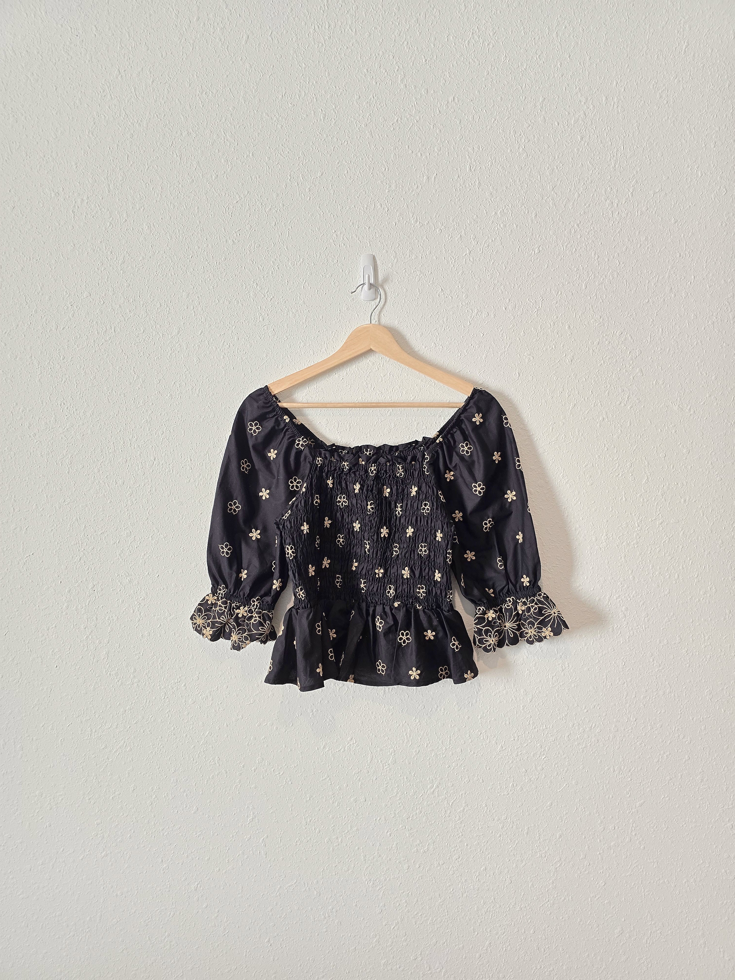 NEW Floral Embroidered Smocked Top (S)