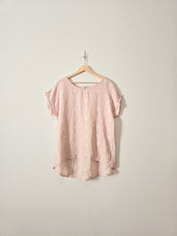 Blush Floral Embroidered Linen Top (M)