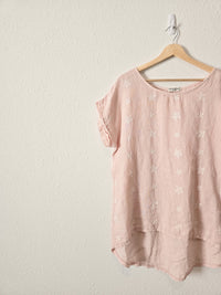 Blush Floral Embroidered Linen Top (M)