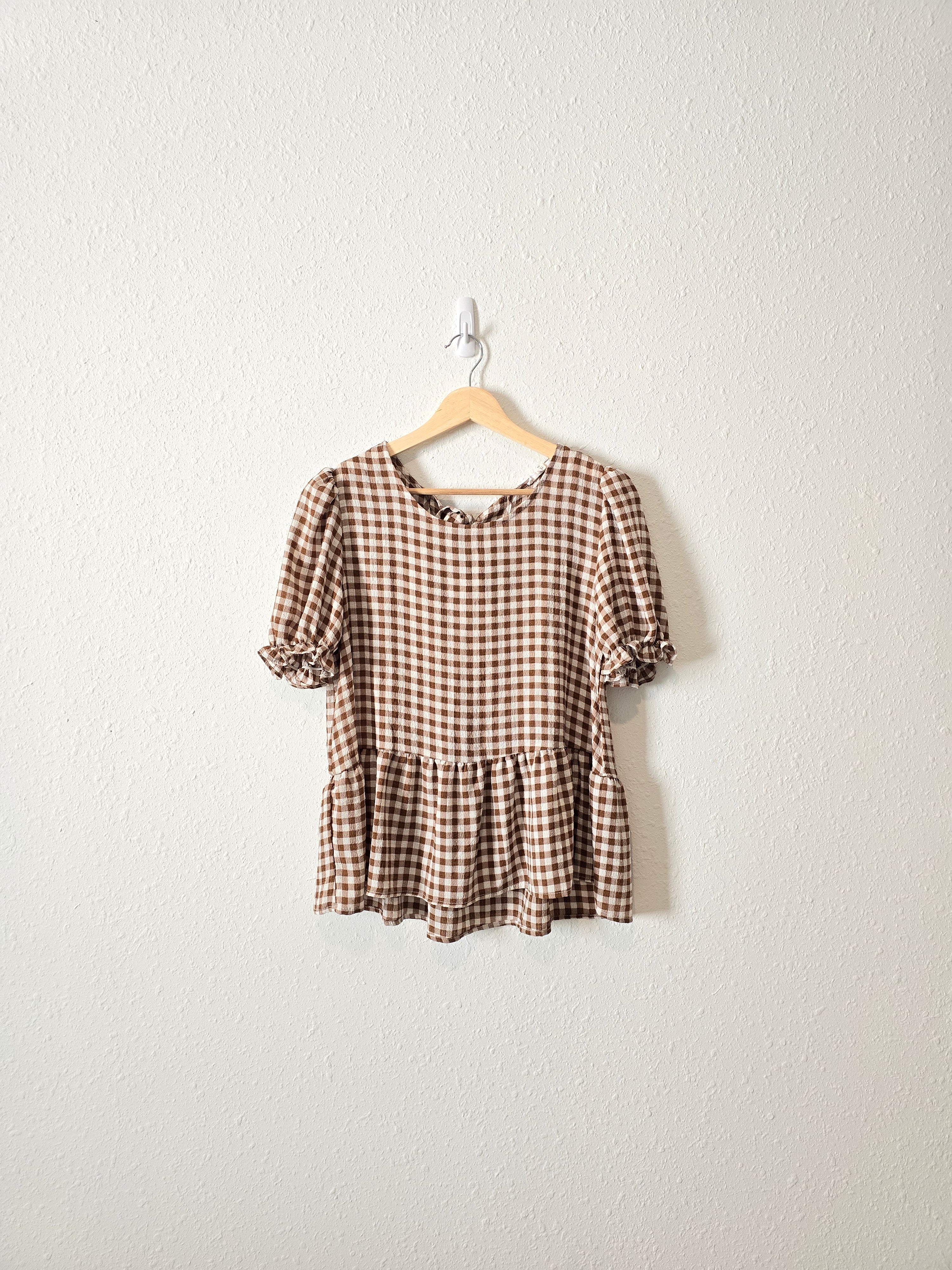 Brown Gingham Babydoll Top (M)