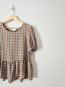 Brown Gingham Babydoll Top (M)
