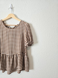 Brown Gingham Babydoll Top (M)
